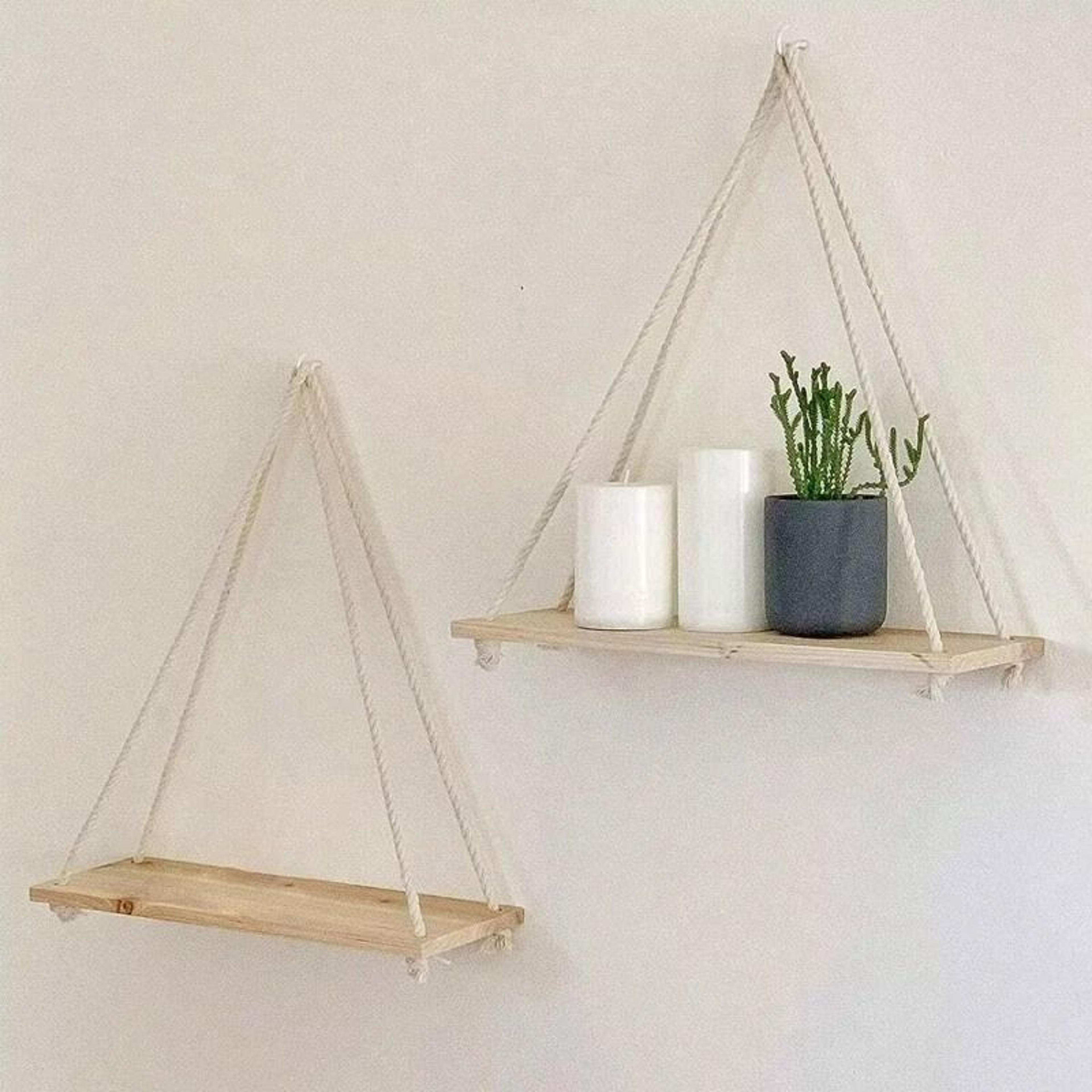 Rustic Wooden Swing Hanging Rope Wall Shelf  Floating Plant Tray Display 7