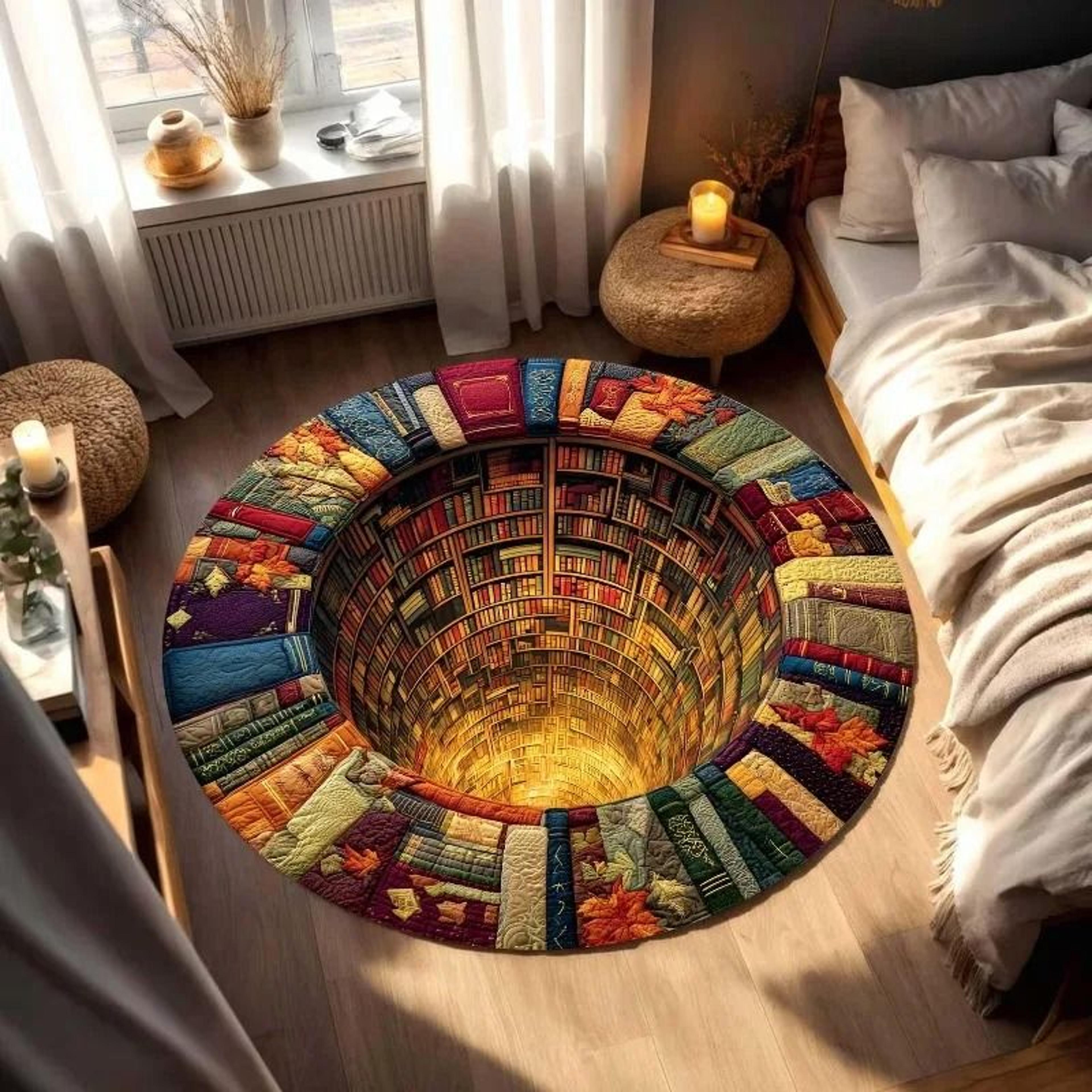 3D Vortex Optical Illusion Round Area Rug  Hypnotic Floor Accent Mat 10