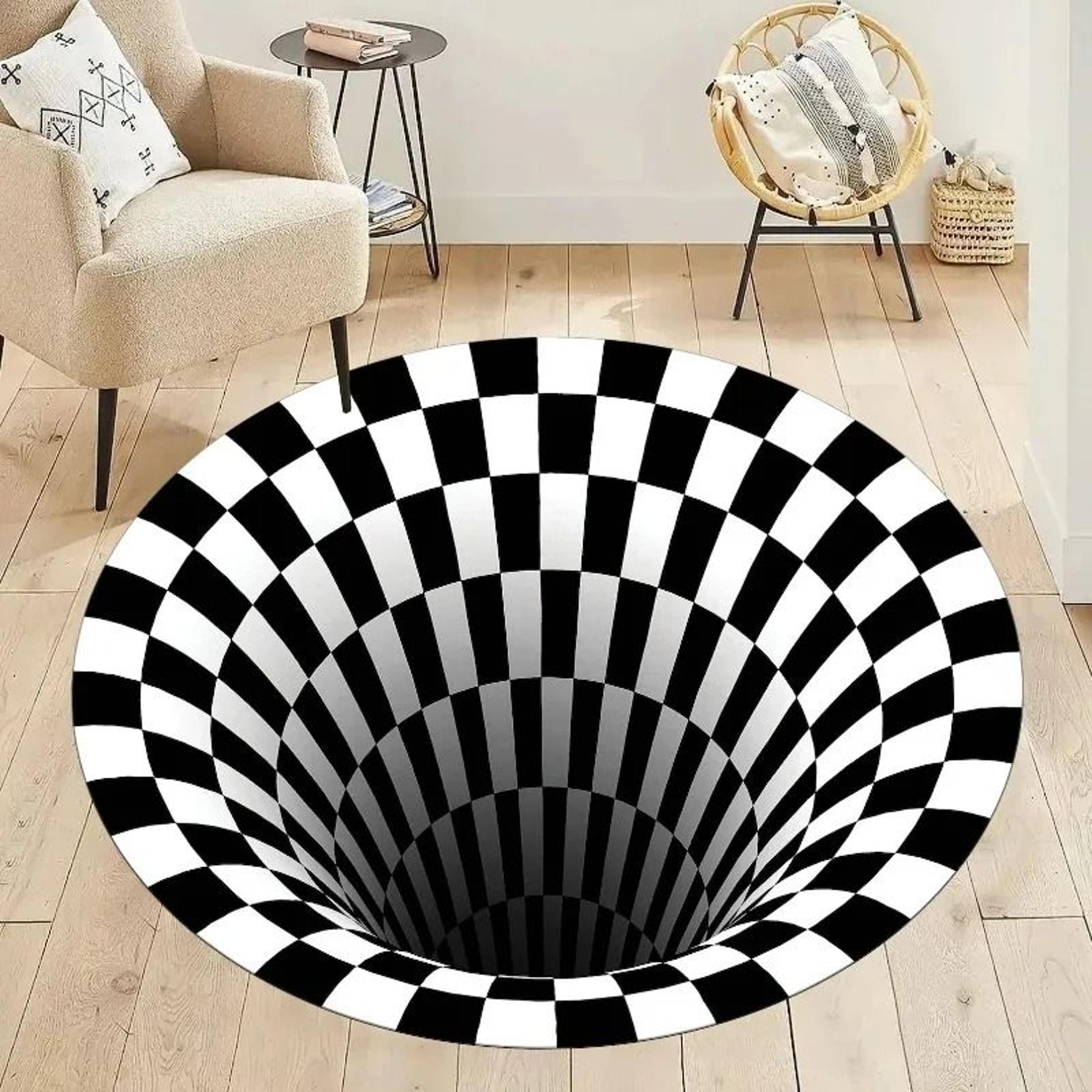 3D Vortex Optical Illusion Round Area Rug  Hypnotic Floor Accent Mat 1