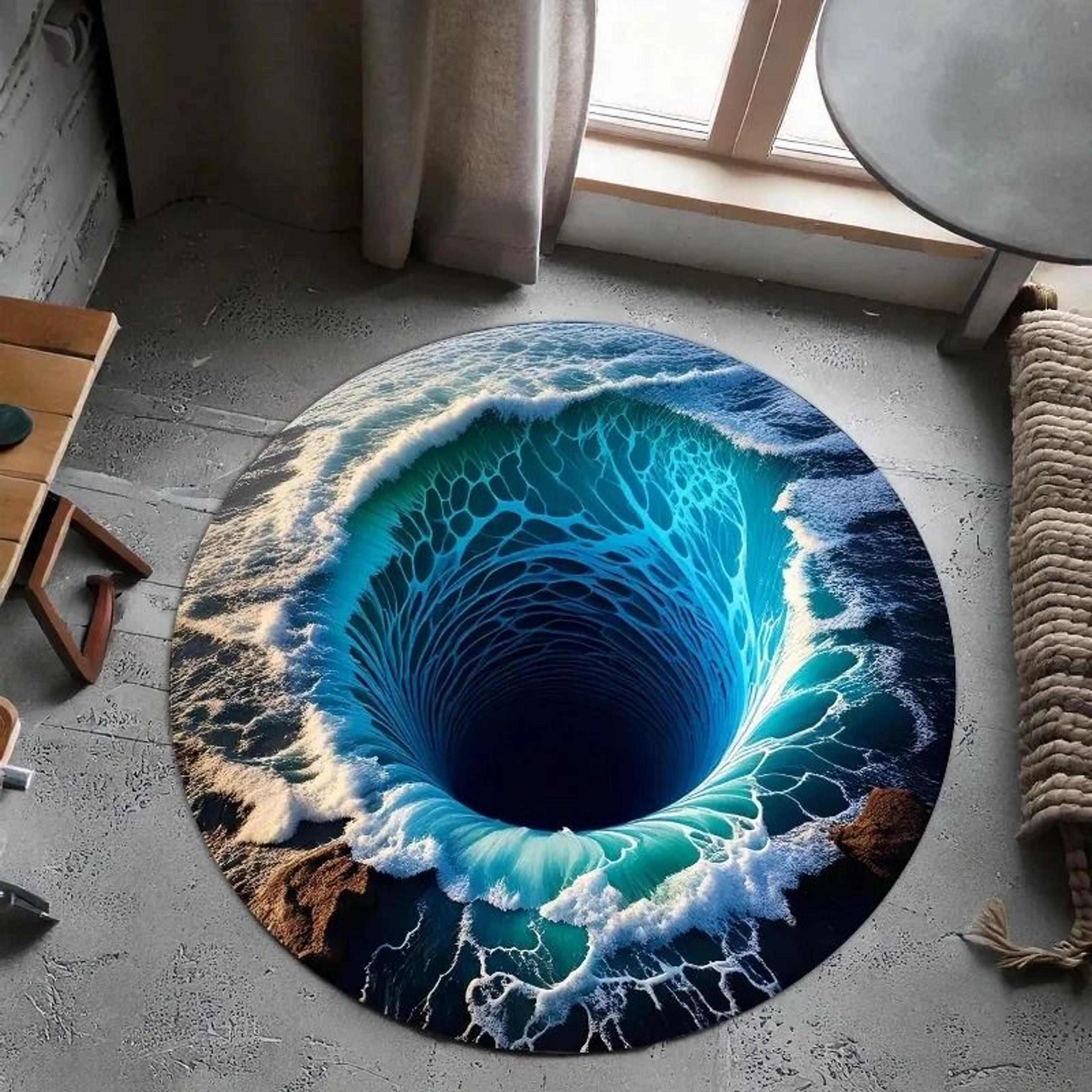 3D Vortex Optical Illusion Round Area Rug  Hypnotic Floor Accent Mat 11