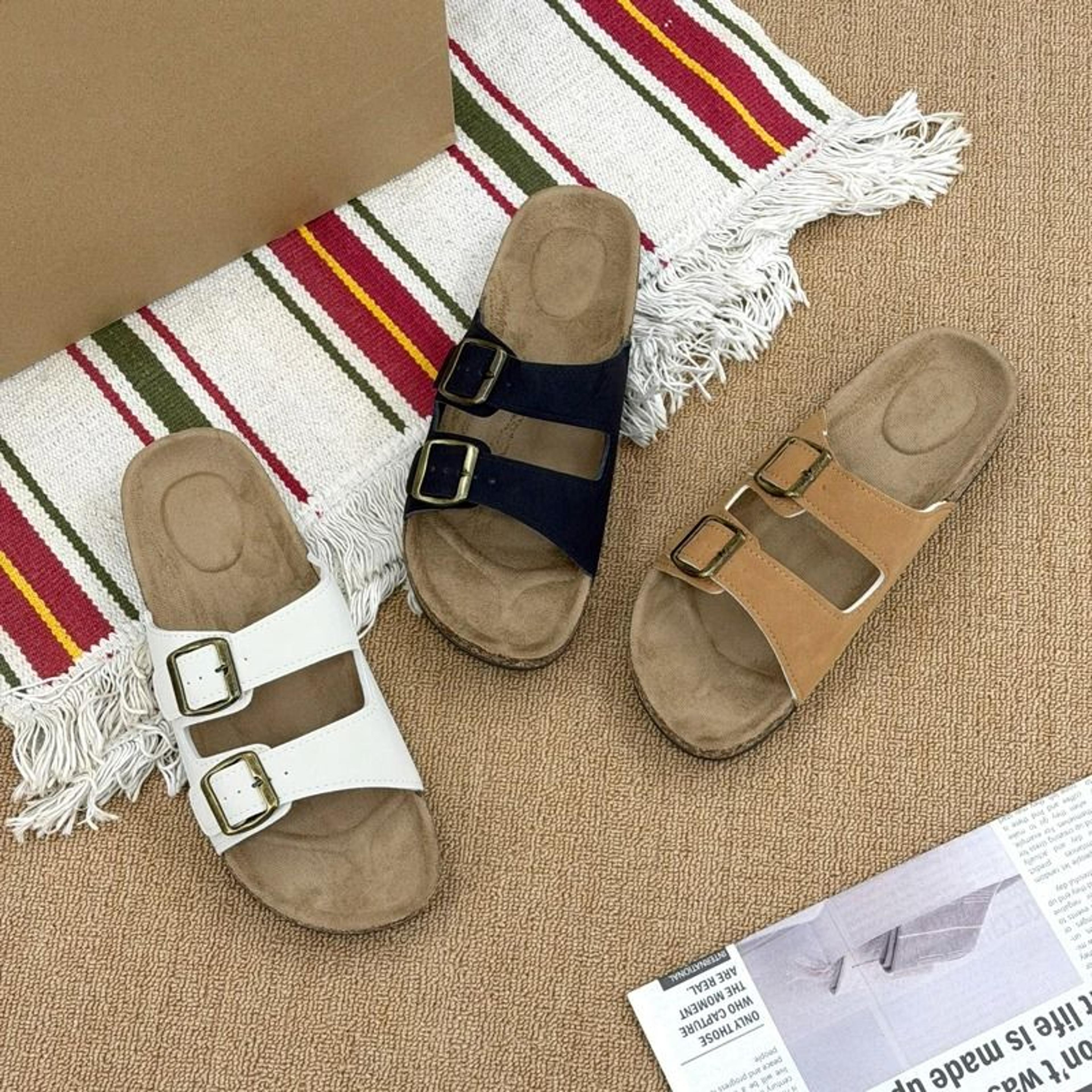 trend double-strap cork platform slide sandals & anti-slip outdoor summer shoes