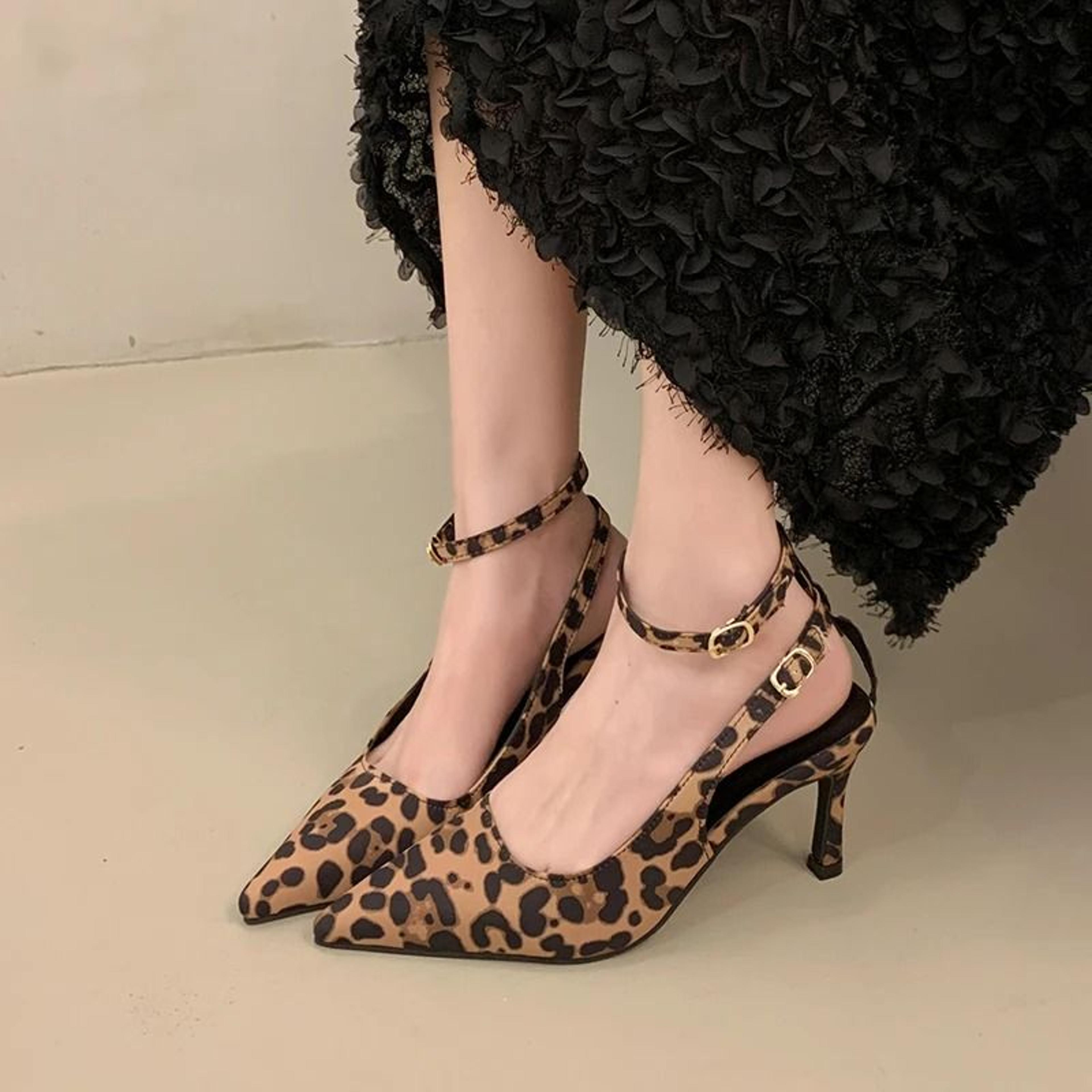 Sexy Leopard Print PointedToe Stiletto Sandals  LaceUp HighHeel Pumps 1