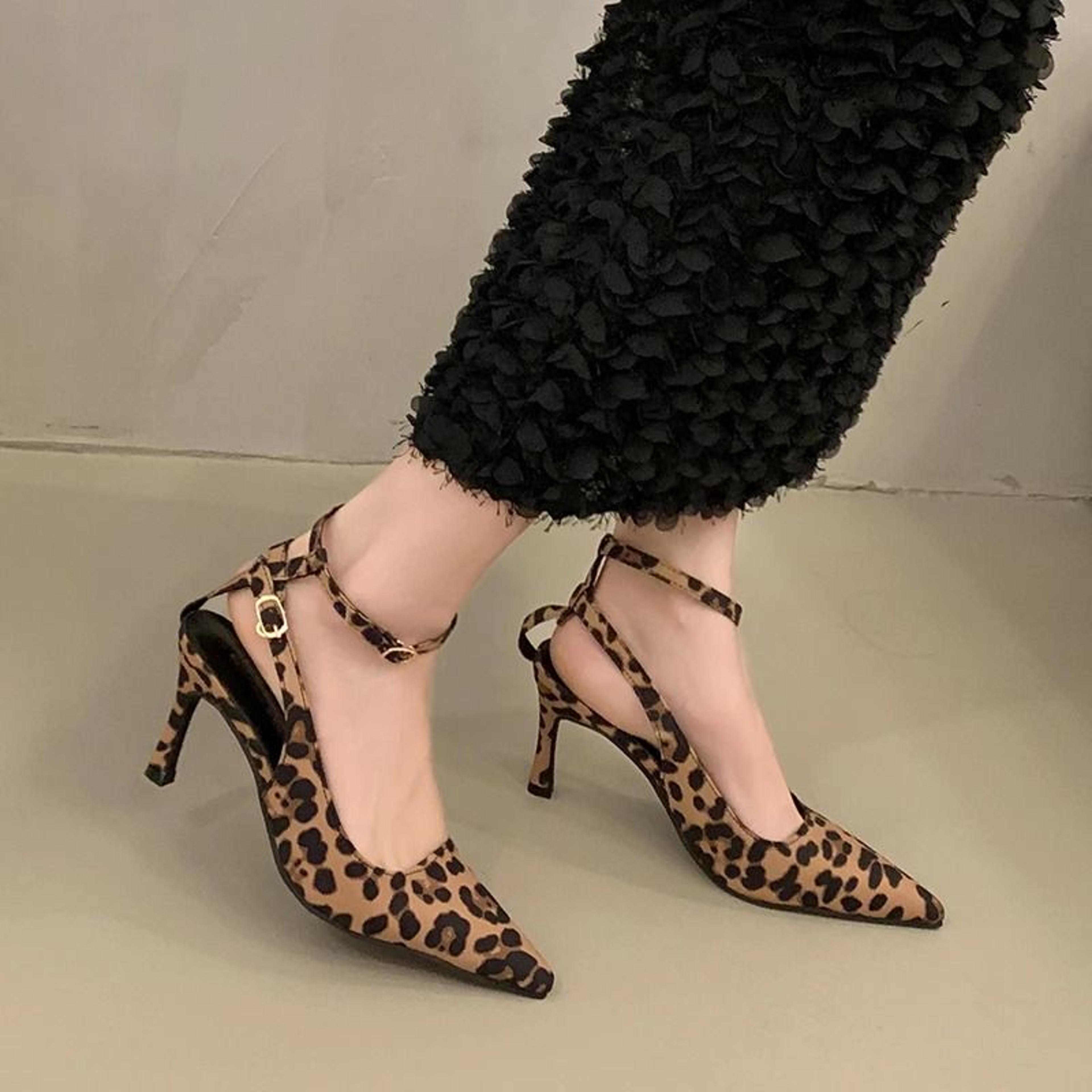 Sexy Leopard Print PointedToe Stiletto Sandals  LaceUp HighHeel Pumps 4