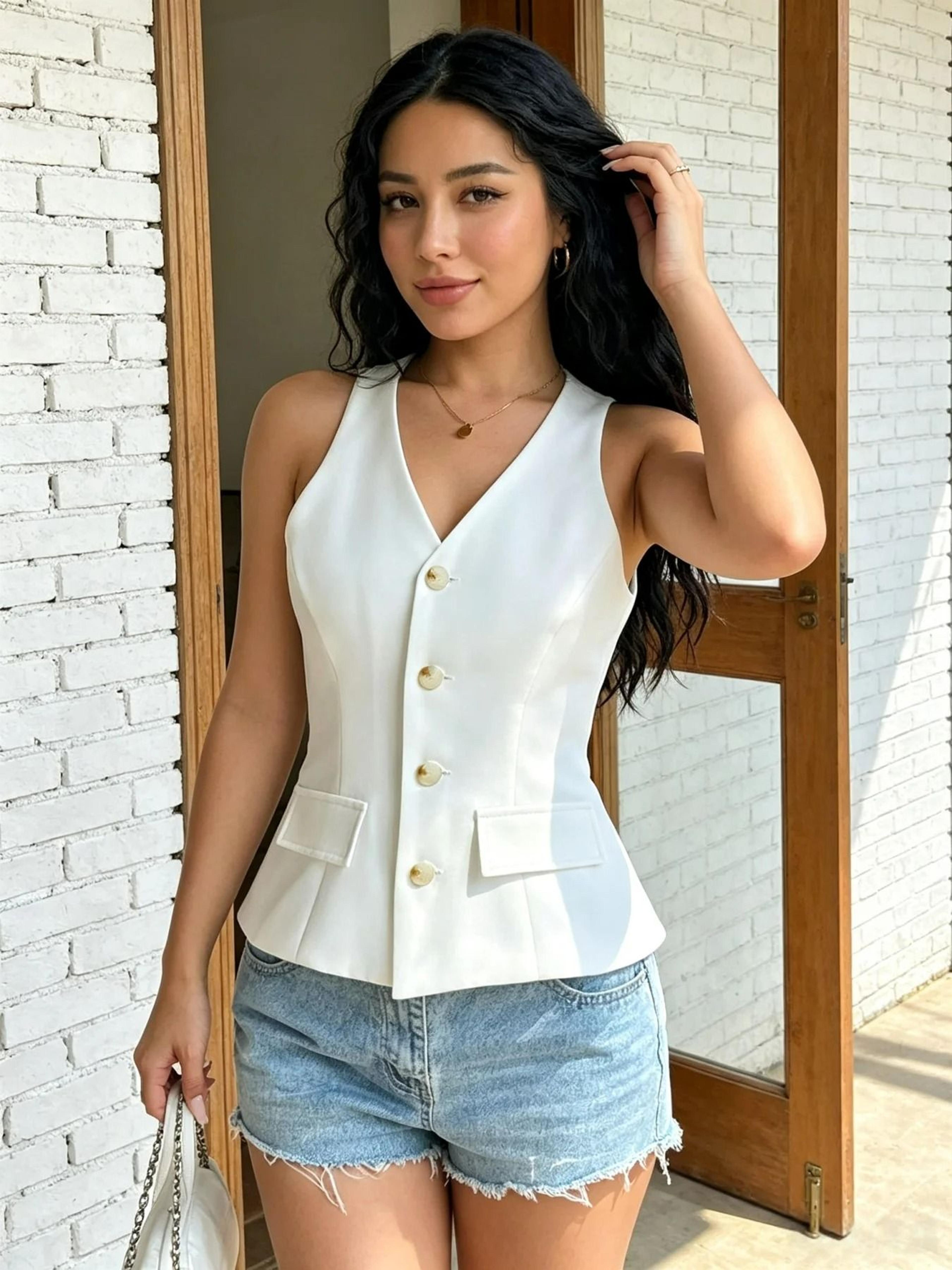 Womens VNeck SingleBreasted Slim Fit Suit Vest 4