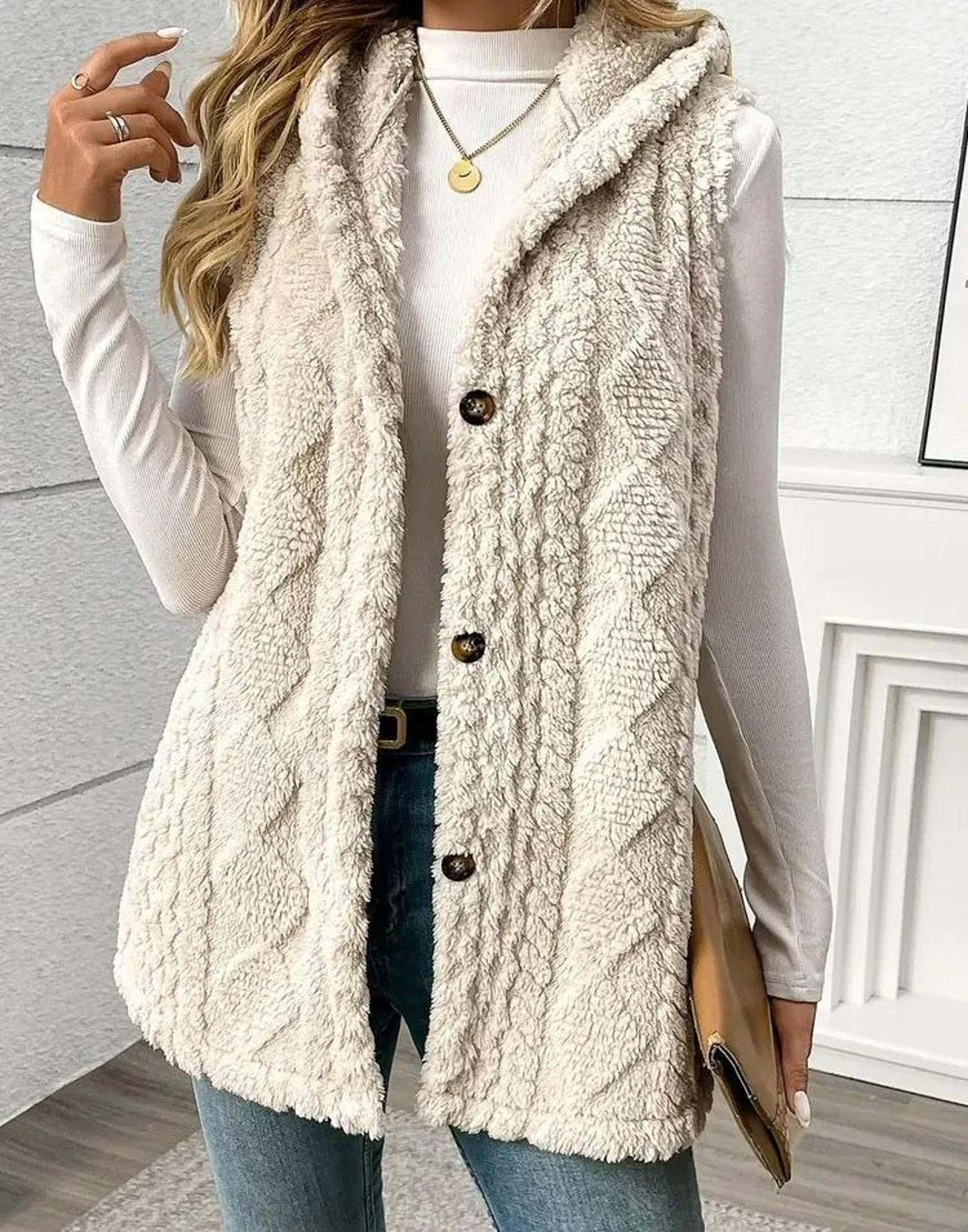 Womens Hooded Warm Plush Thick Vest Jacket 1