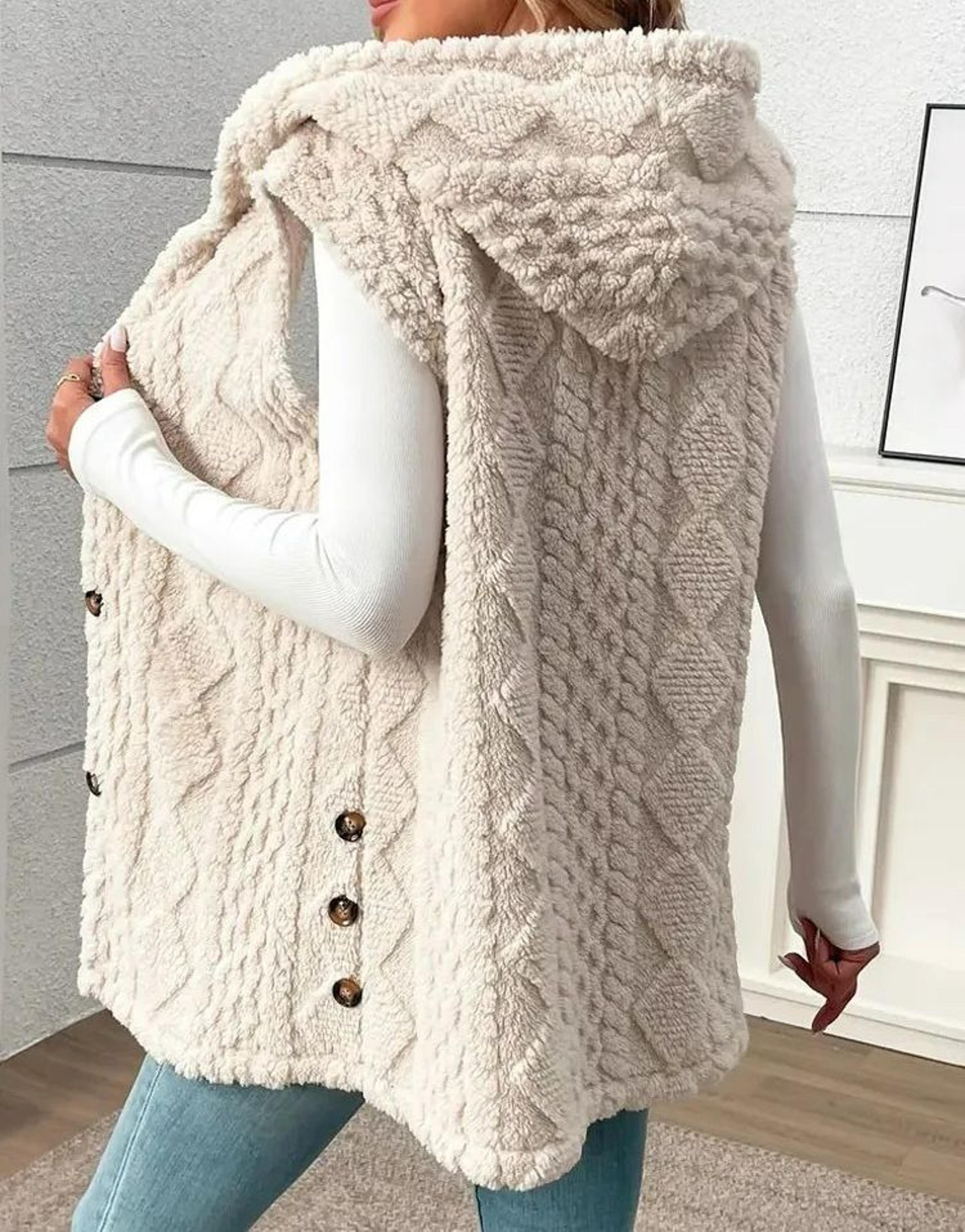 Womens Hooded Warm Plush Thick Vest Jacket 3