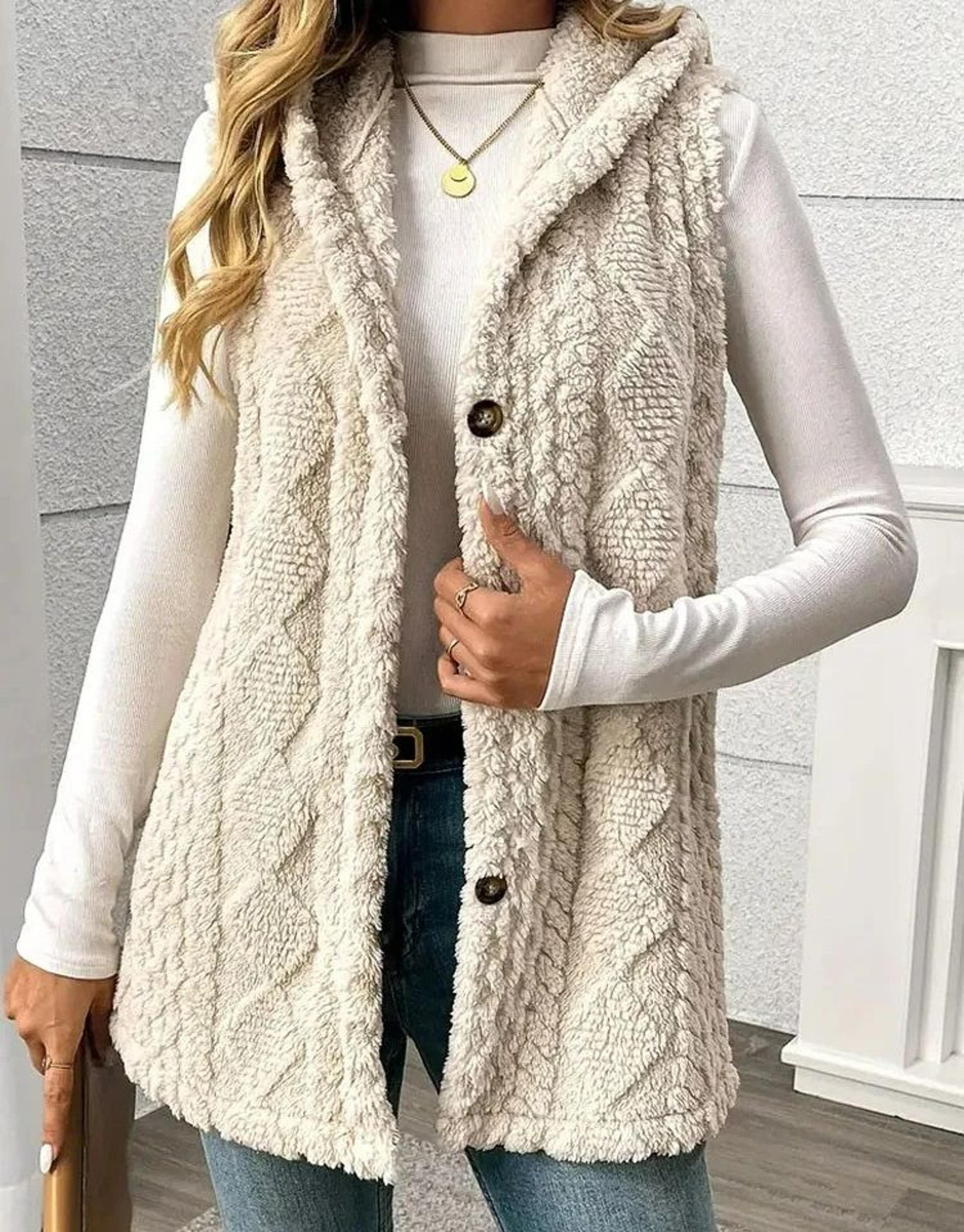 women's hooded warm plush thick vest jacket