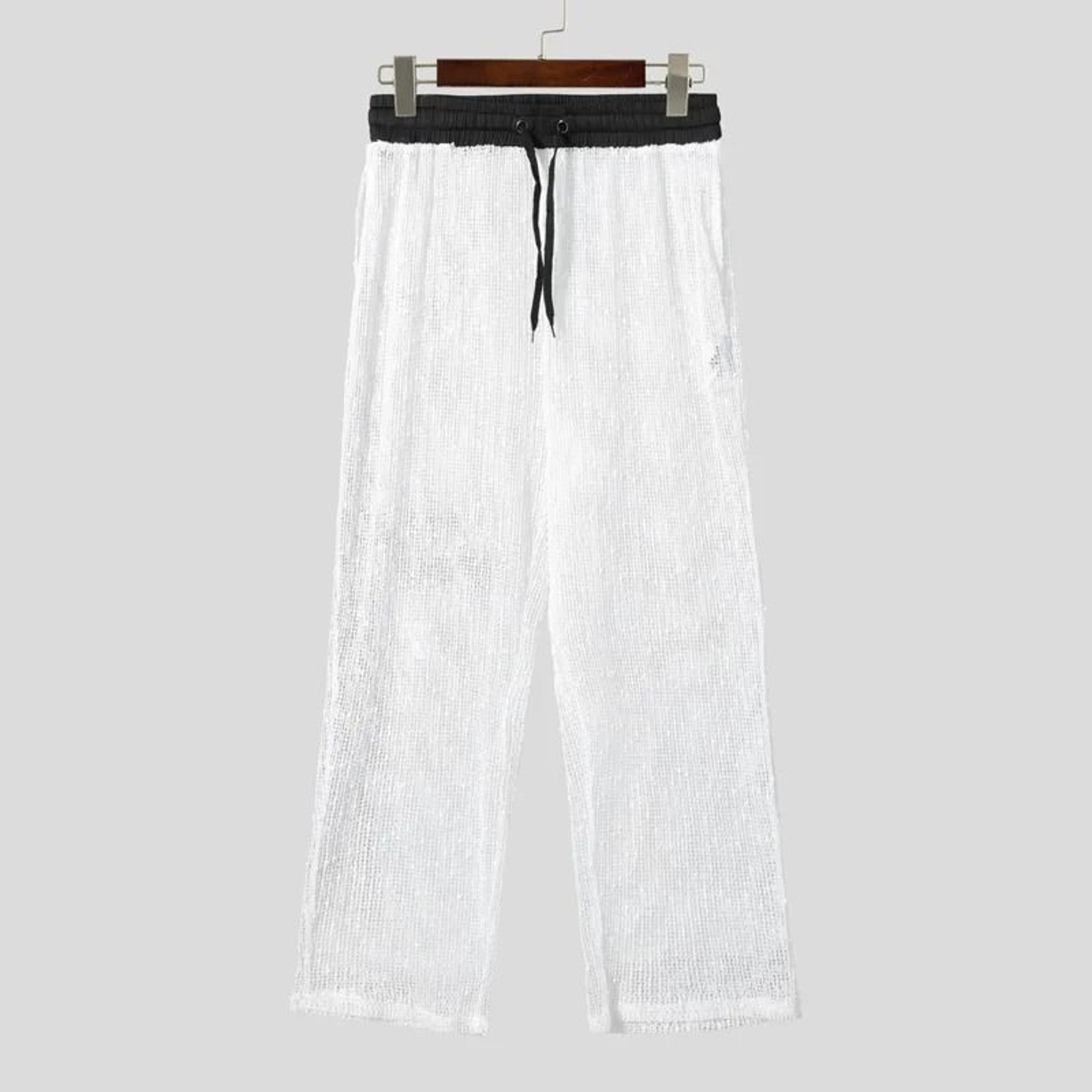 Mens Mesh Patchwork Drawstring Jogger Pants 7