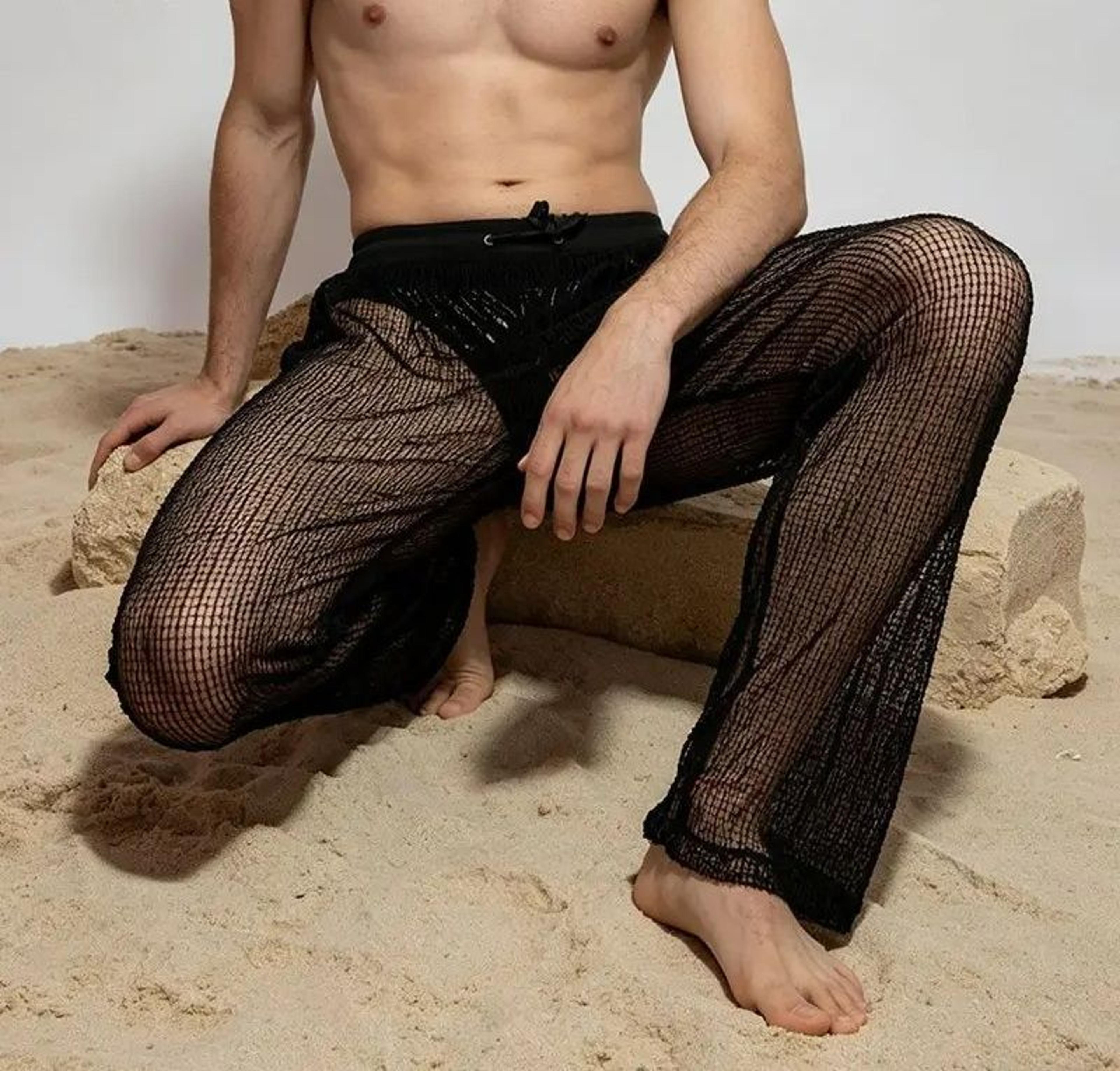 Mens Mesh Patchwork Drawstring Jogger Pants 2
