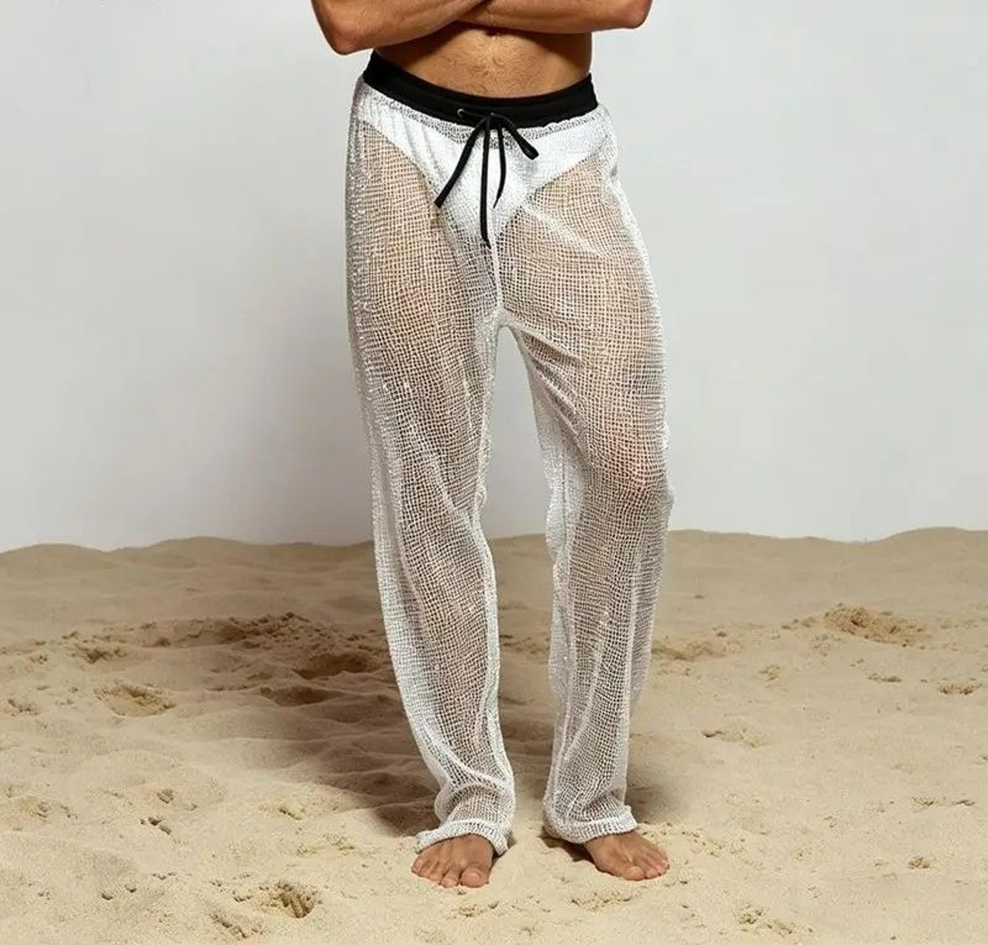 Mens Mesh Patchwork Drawstring Jogger Pants 1