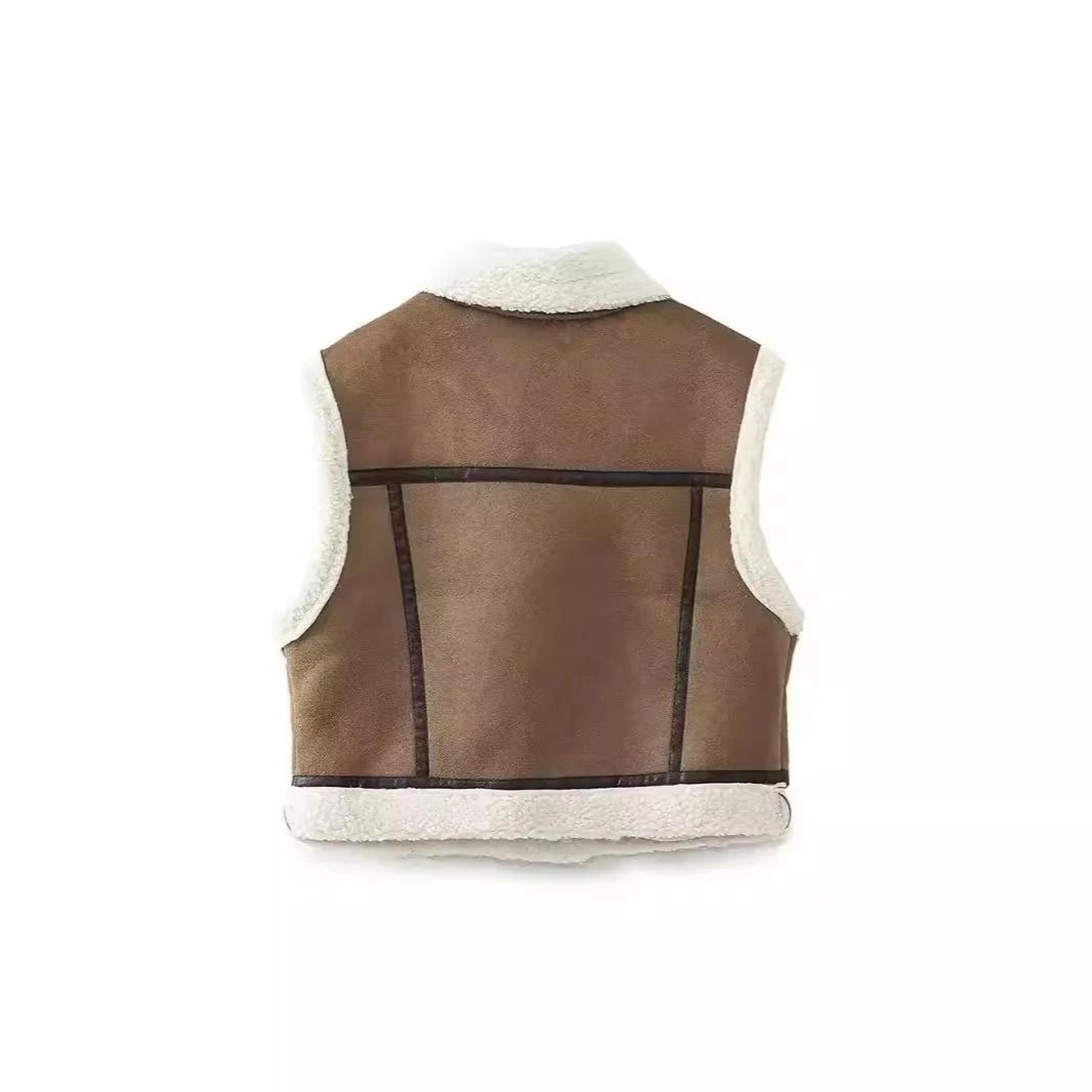 Womens Faux Leather Lambswool Patchwork Warm Vest Coat 3