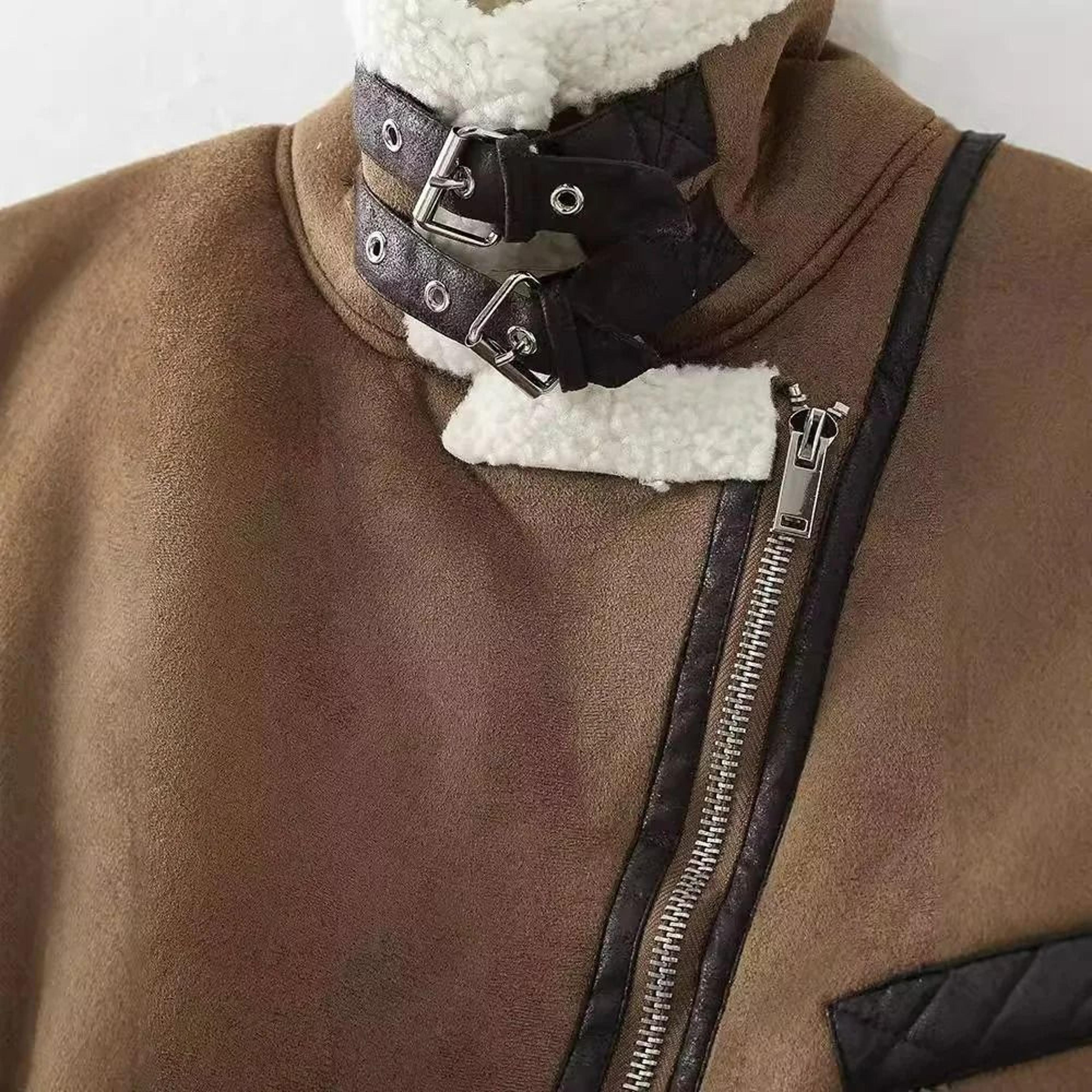 Womens Faux Leather Lambswool Patchwork Warm Vest Coat 4