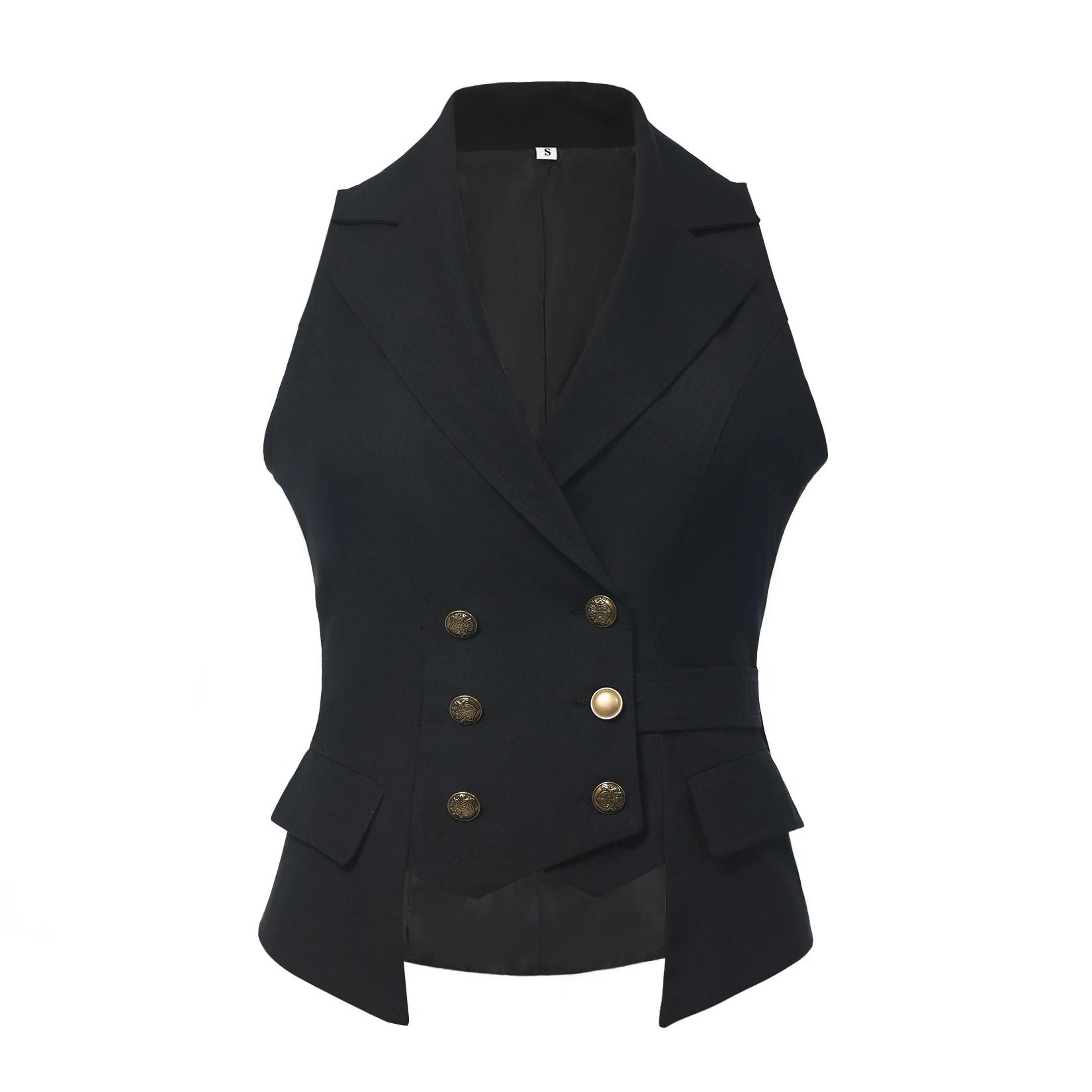 Womens DoubleBreasted Steampunk Victorian Waistcoat Vest 5