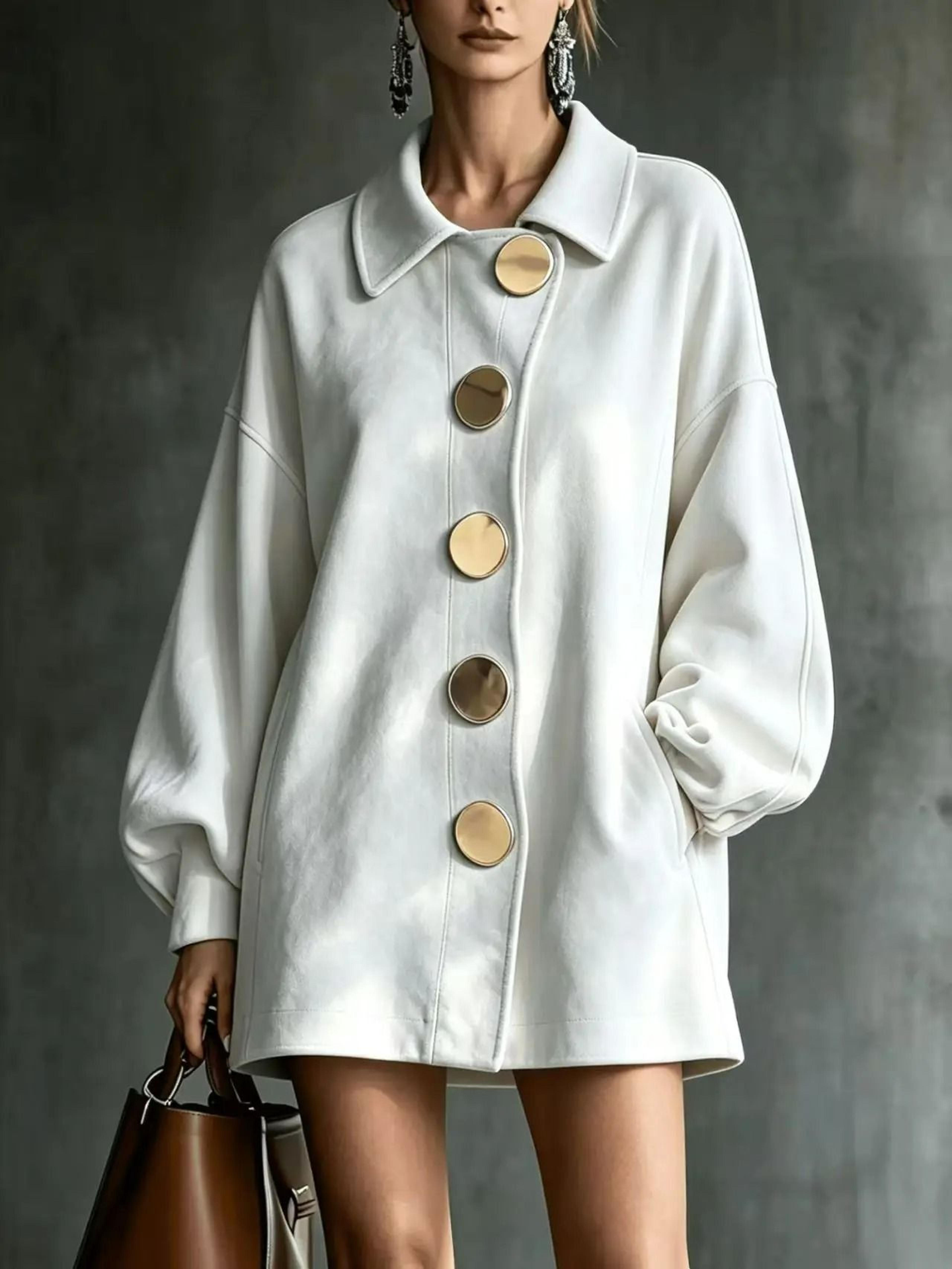 Womens Faux Suede Lantern Sleeve ButtonFront Shirt Coat 15