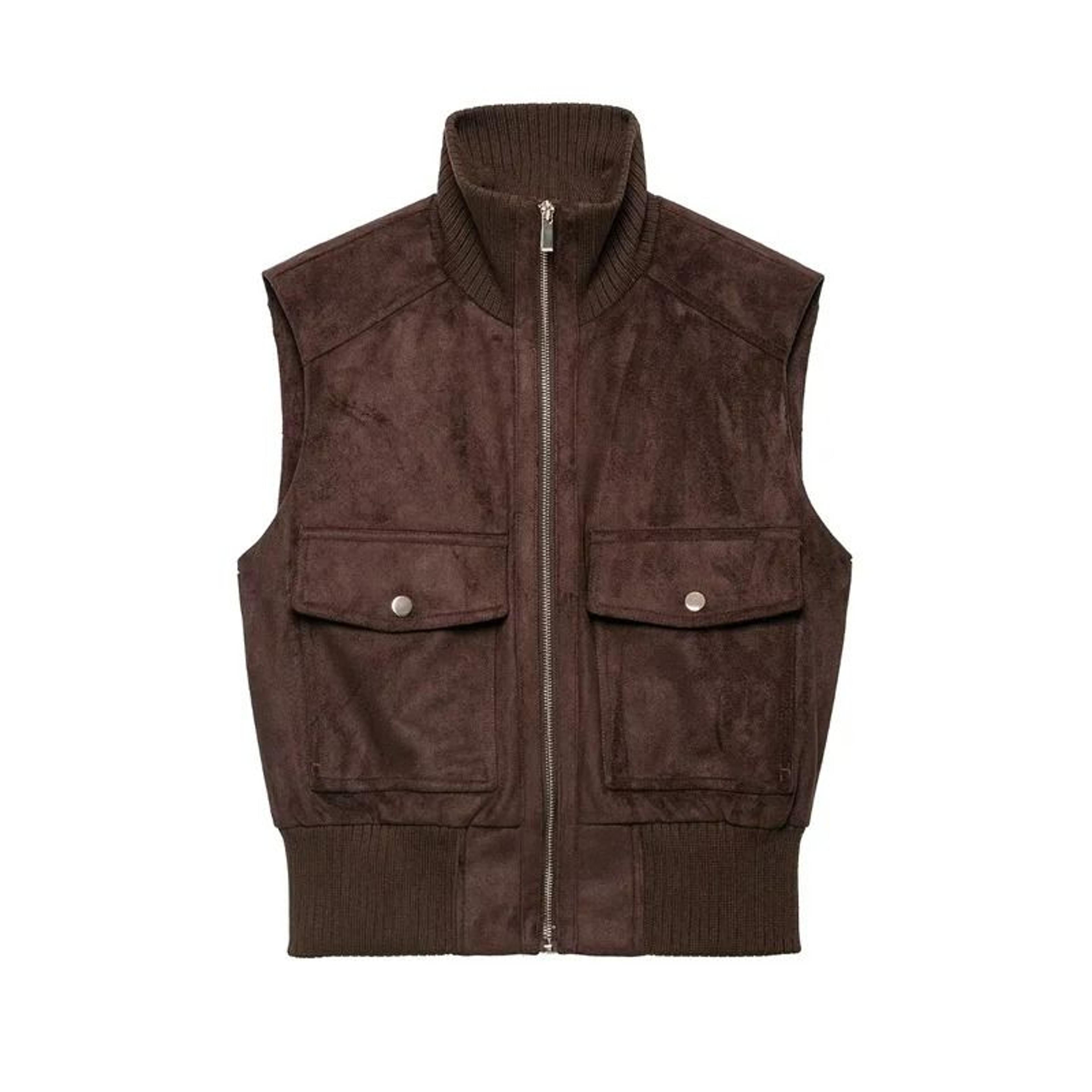 Womens SuedeTexture Stand Collar ZipUp Vest 6