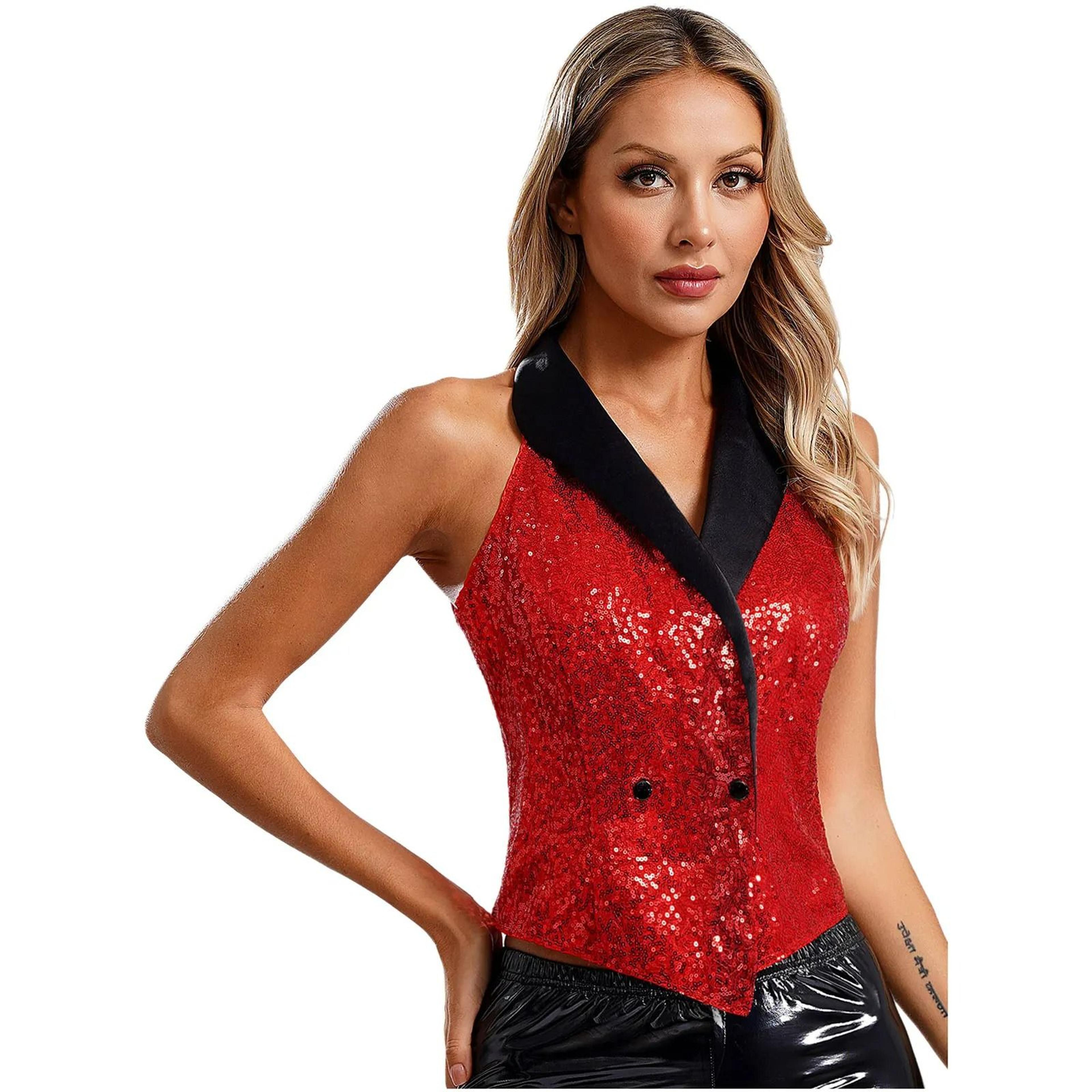 Womens Glitter Sequined VNeck Waistcoat Party Vest 4
