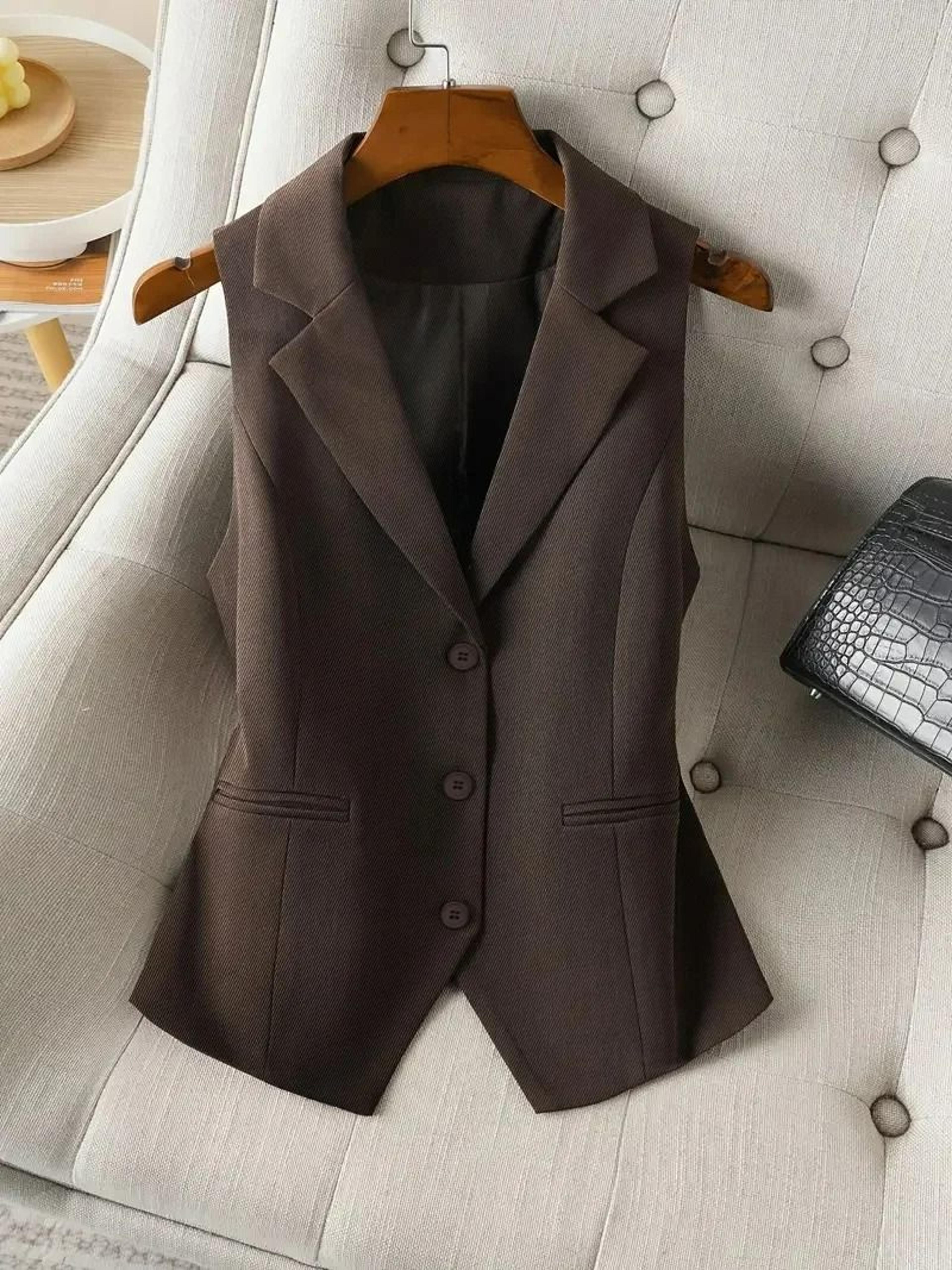 Womens Vintage Brown Lapel Tailored Suit Vest 6