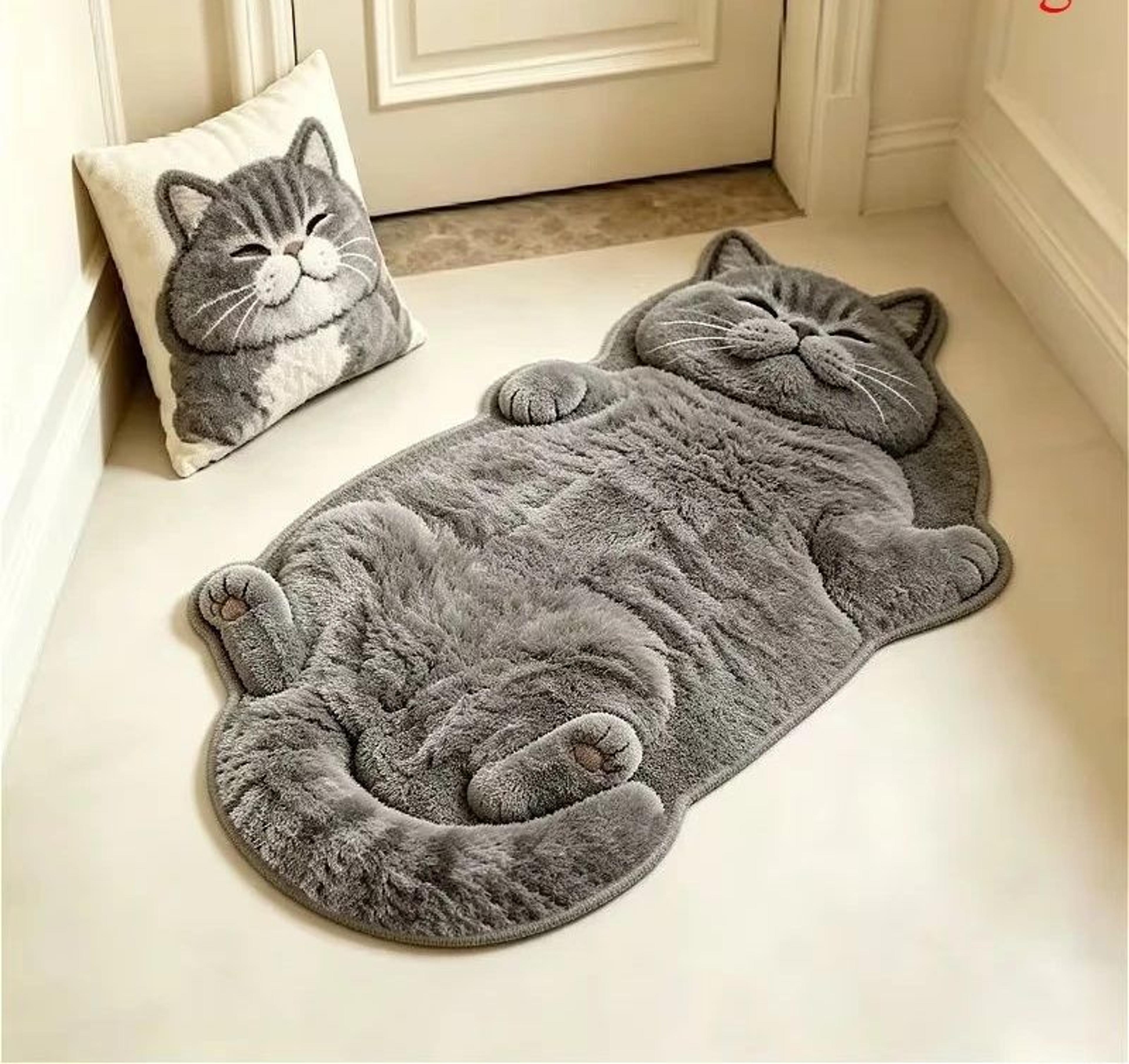 cute cartoon lazy cat floor rug
