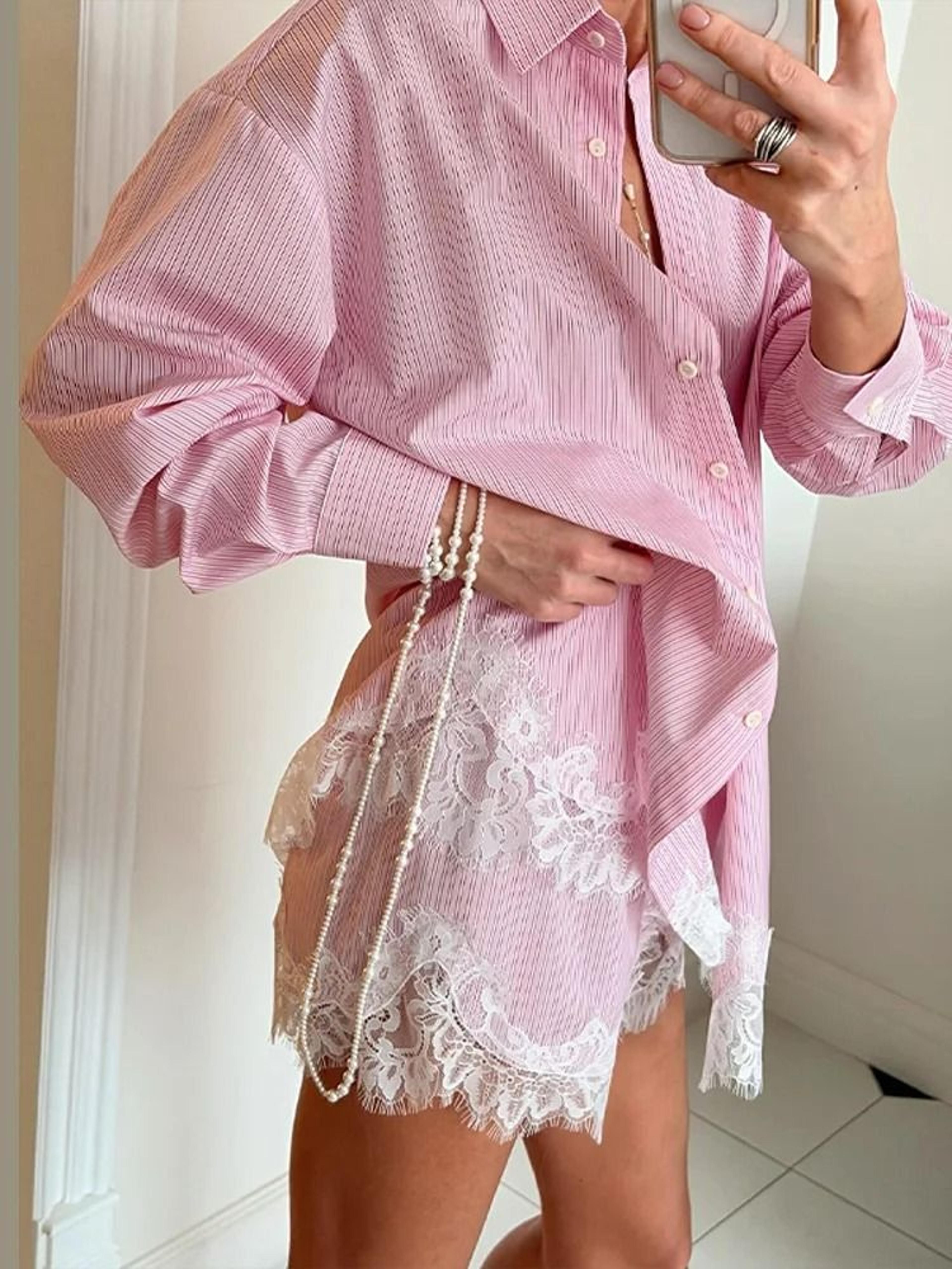 Womens Lace Patchwork ButtonDown Shirt  Shorts Beach Set 6
