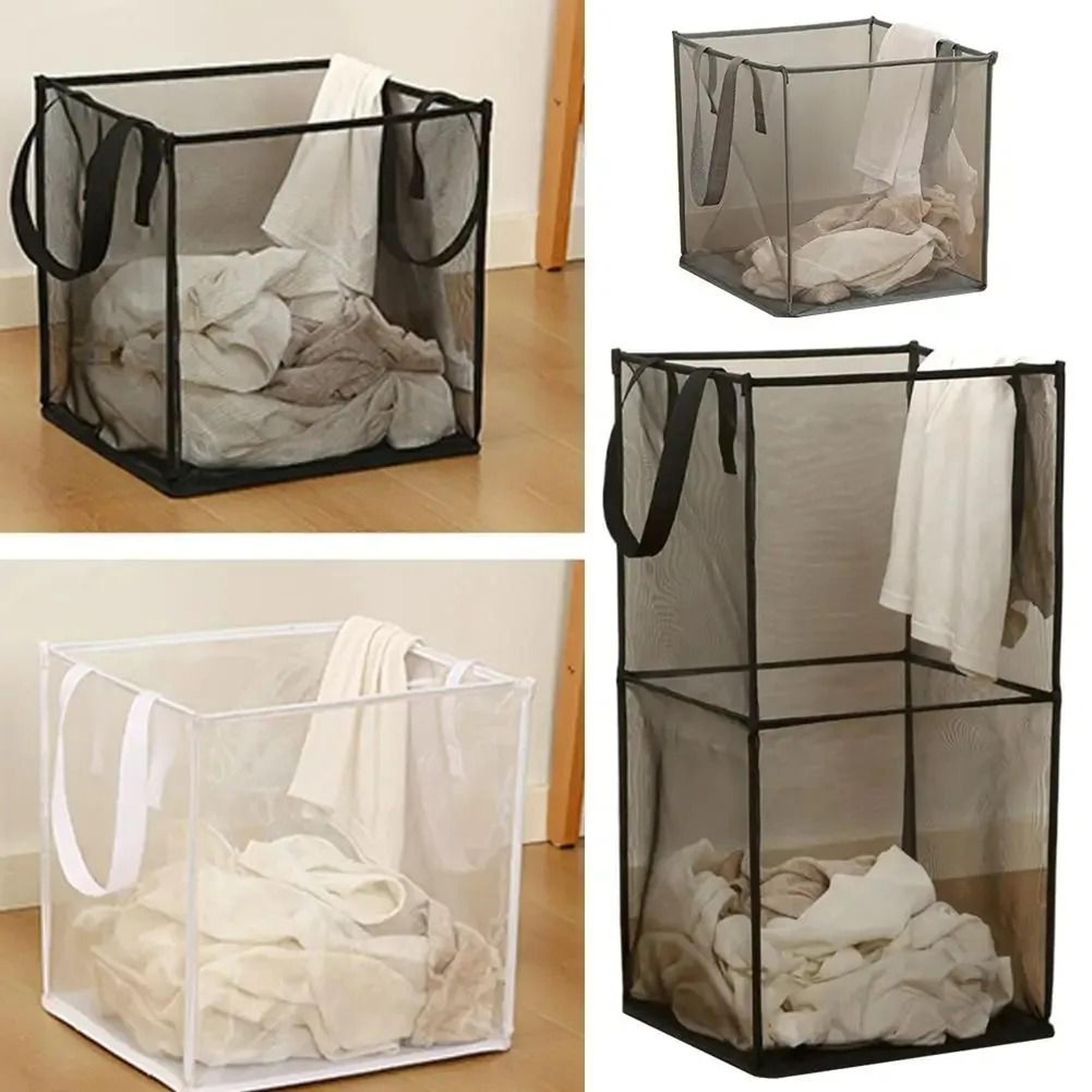 Square Foldable Breathable Mesh Laundry Hamper  Clothes Storage Basket 1