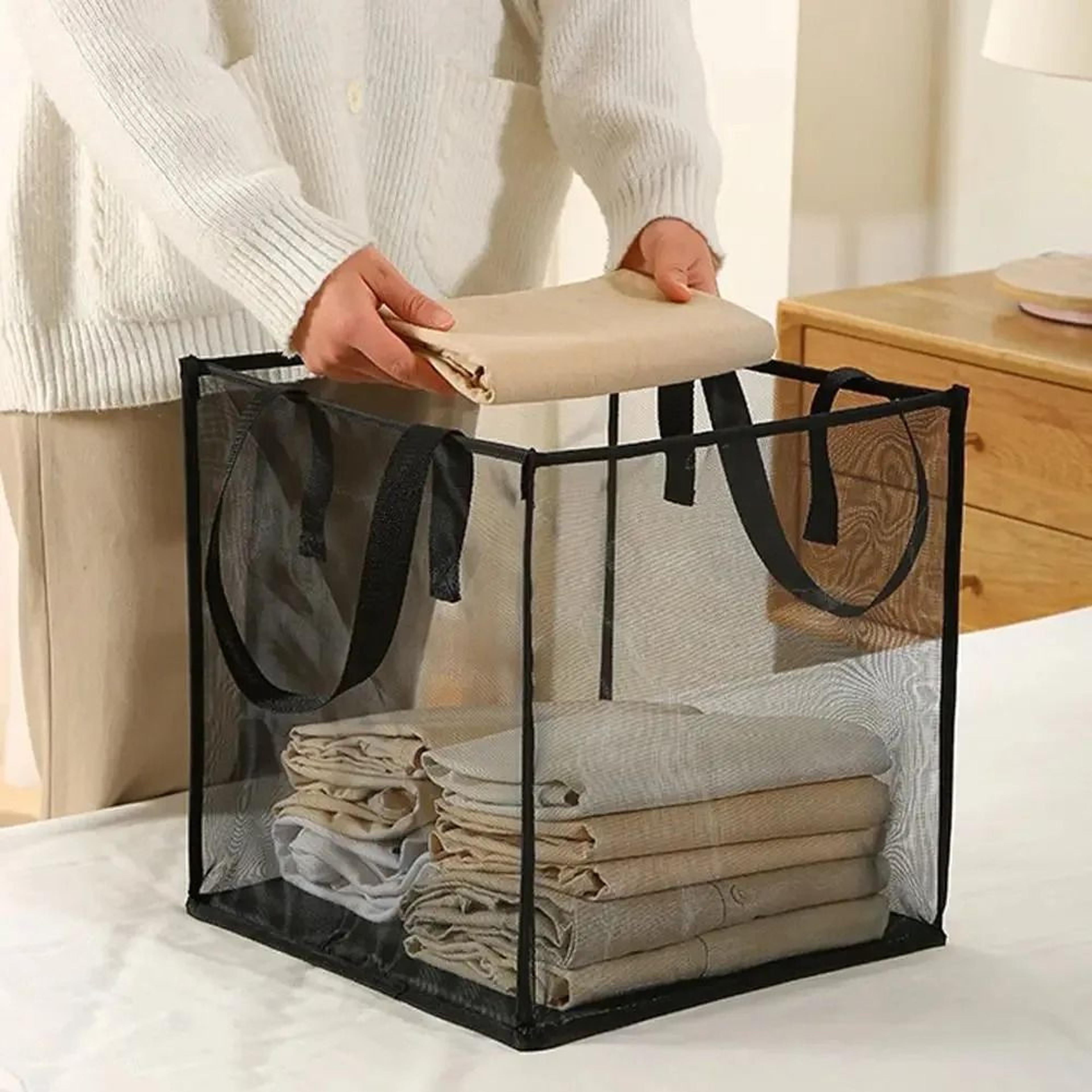 Square Foldable Breathable Mesh Laundry Hamper  Clothes Storage Basket 3