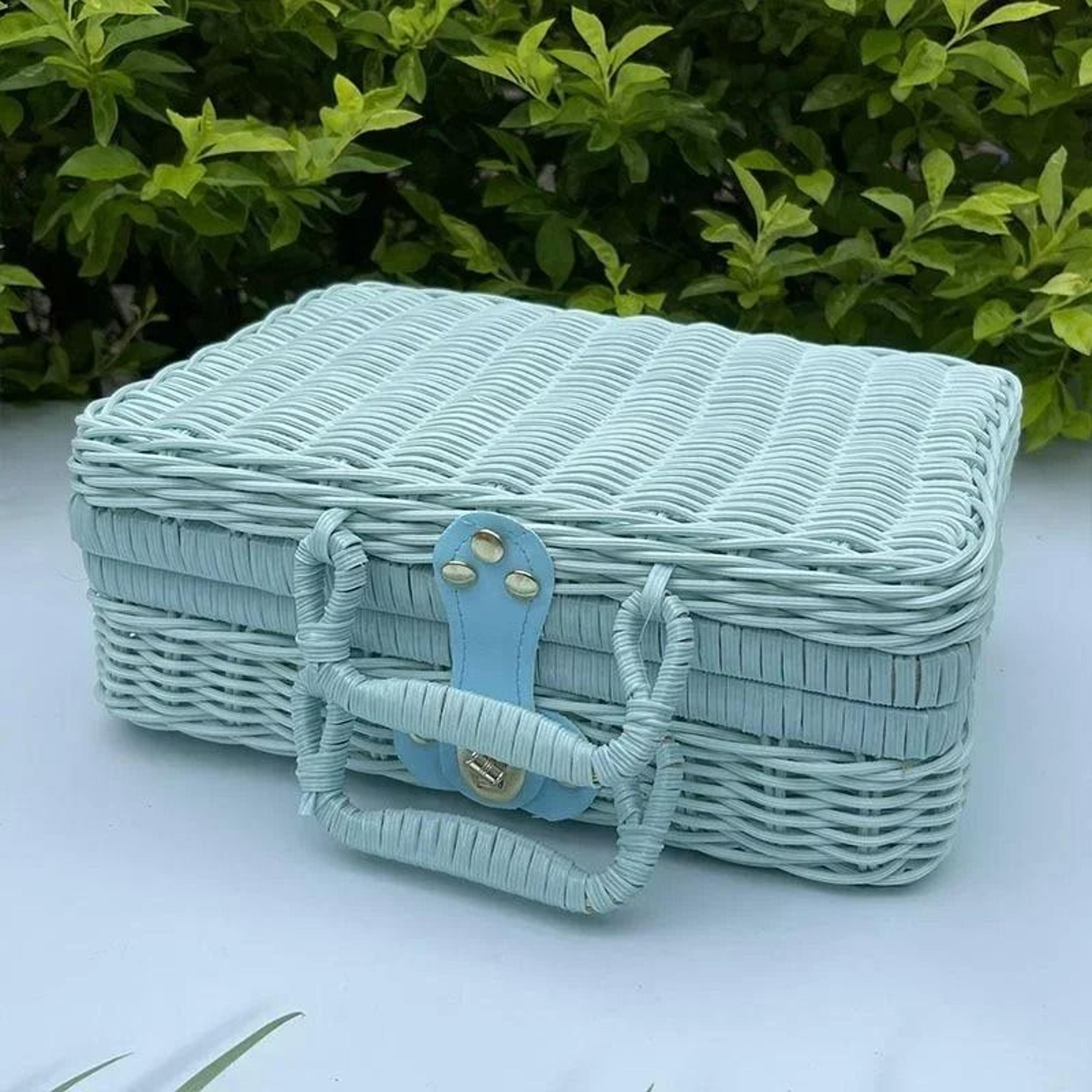 Retro RattanLike Woven Suitcase Storage Box  Decorative Prop Basket With Handle 10