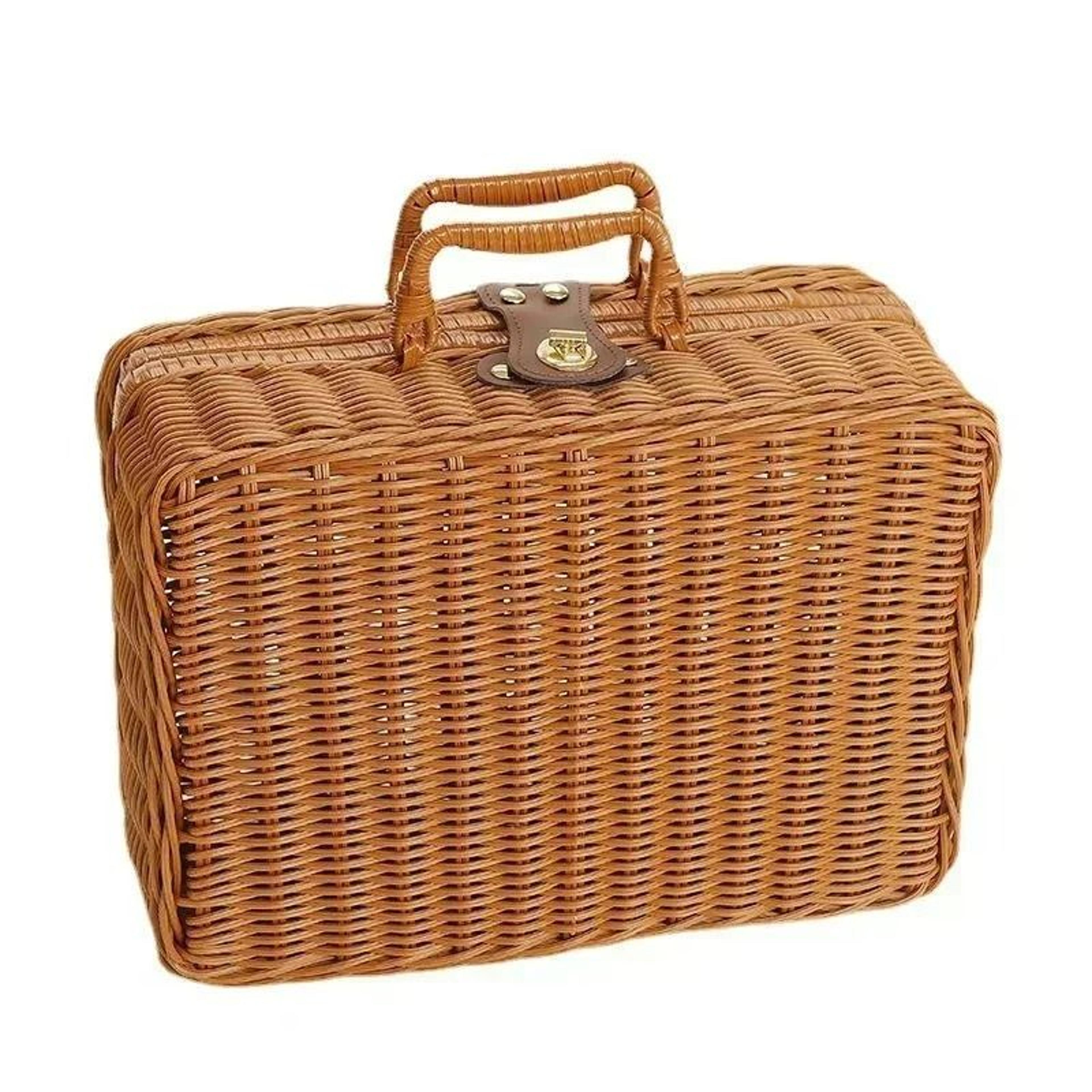 Retro RattanLike Woven Suitcase Storage Box  Decorative Prop Basket With Handle 8