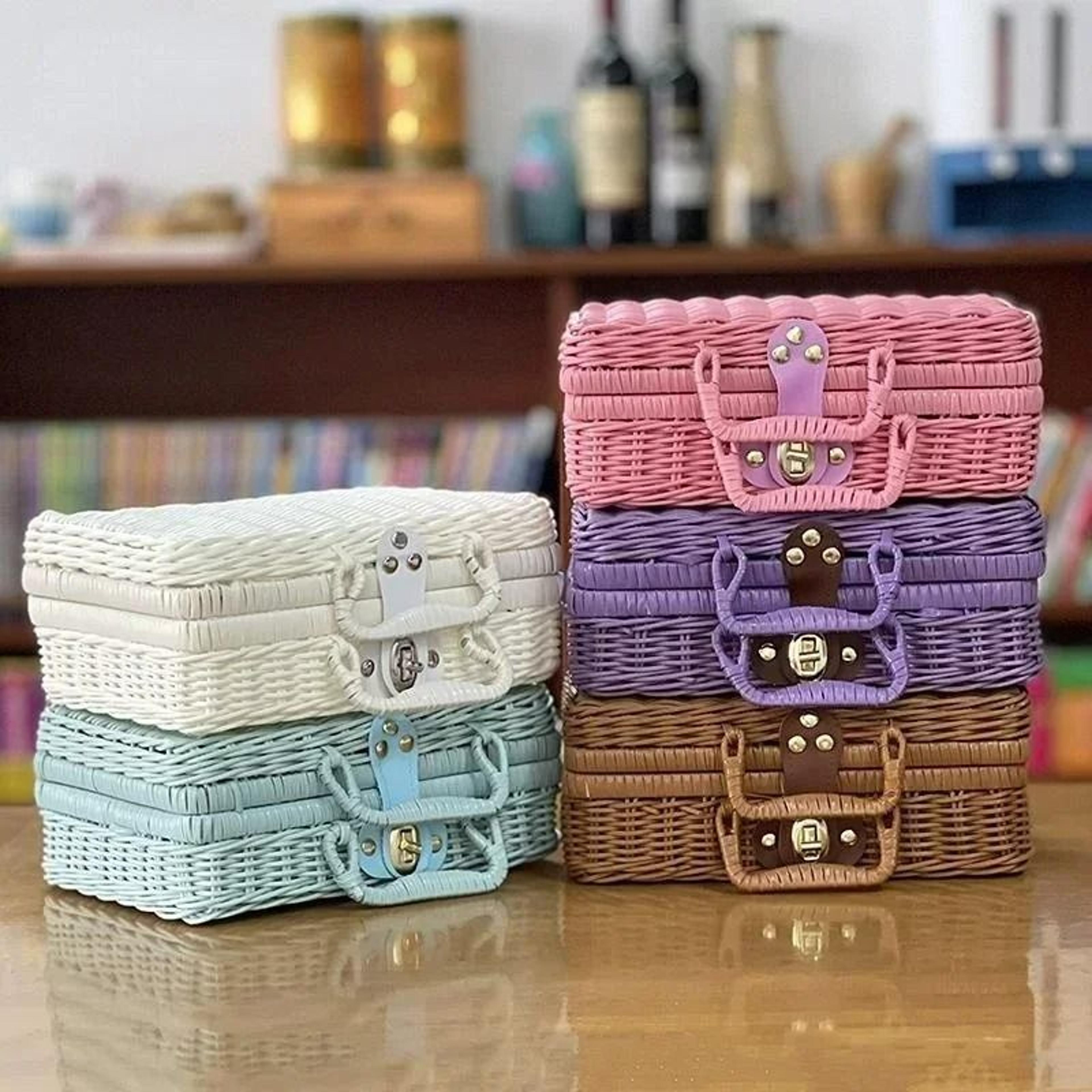 Retro RattanLike Woven Suitcase Storage Box  Decorative Prop Basket With Handle 6