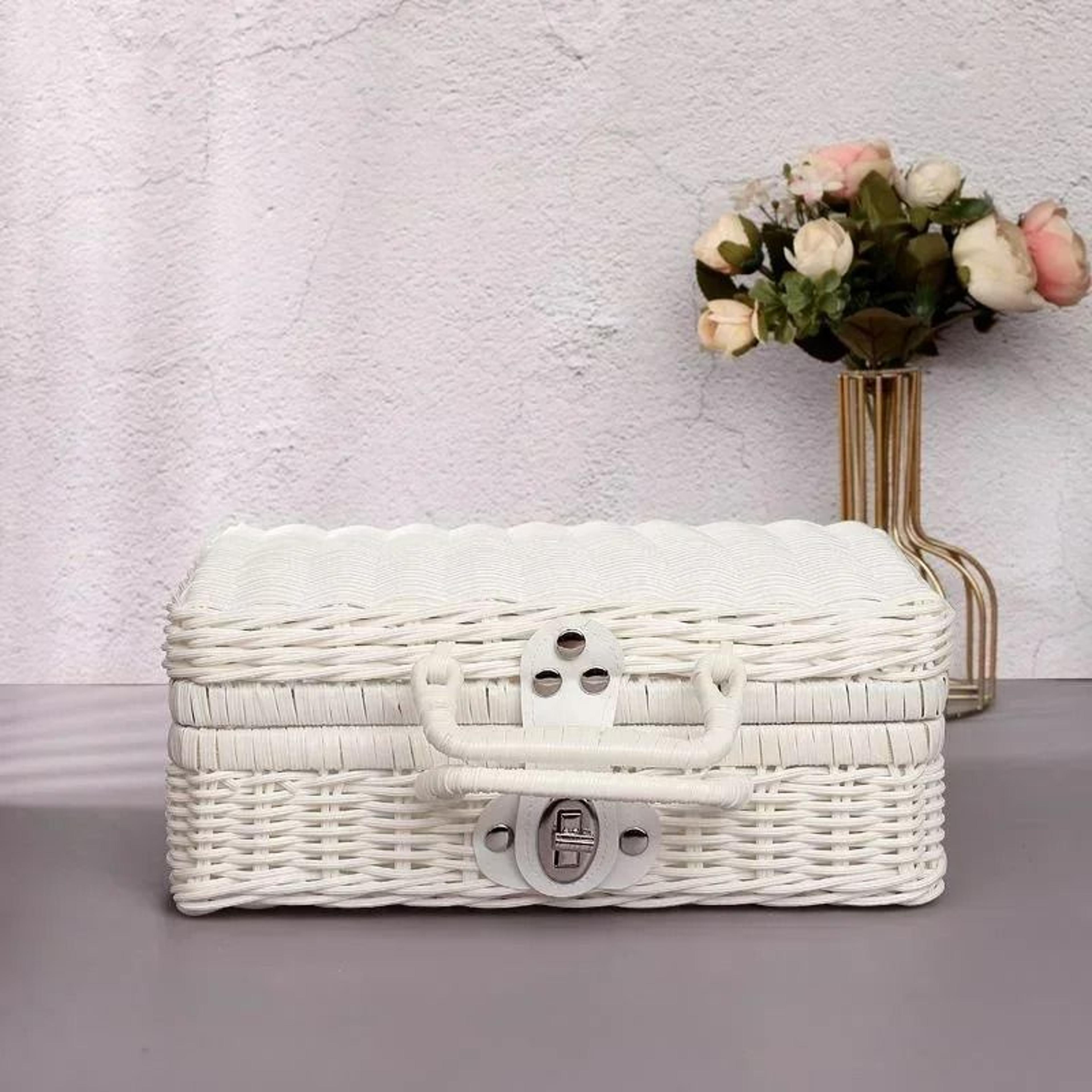Retro RattanLike Woven Suitcase Storage Box  Decorative Prop Basket With Handle 9