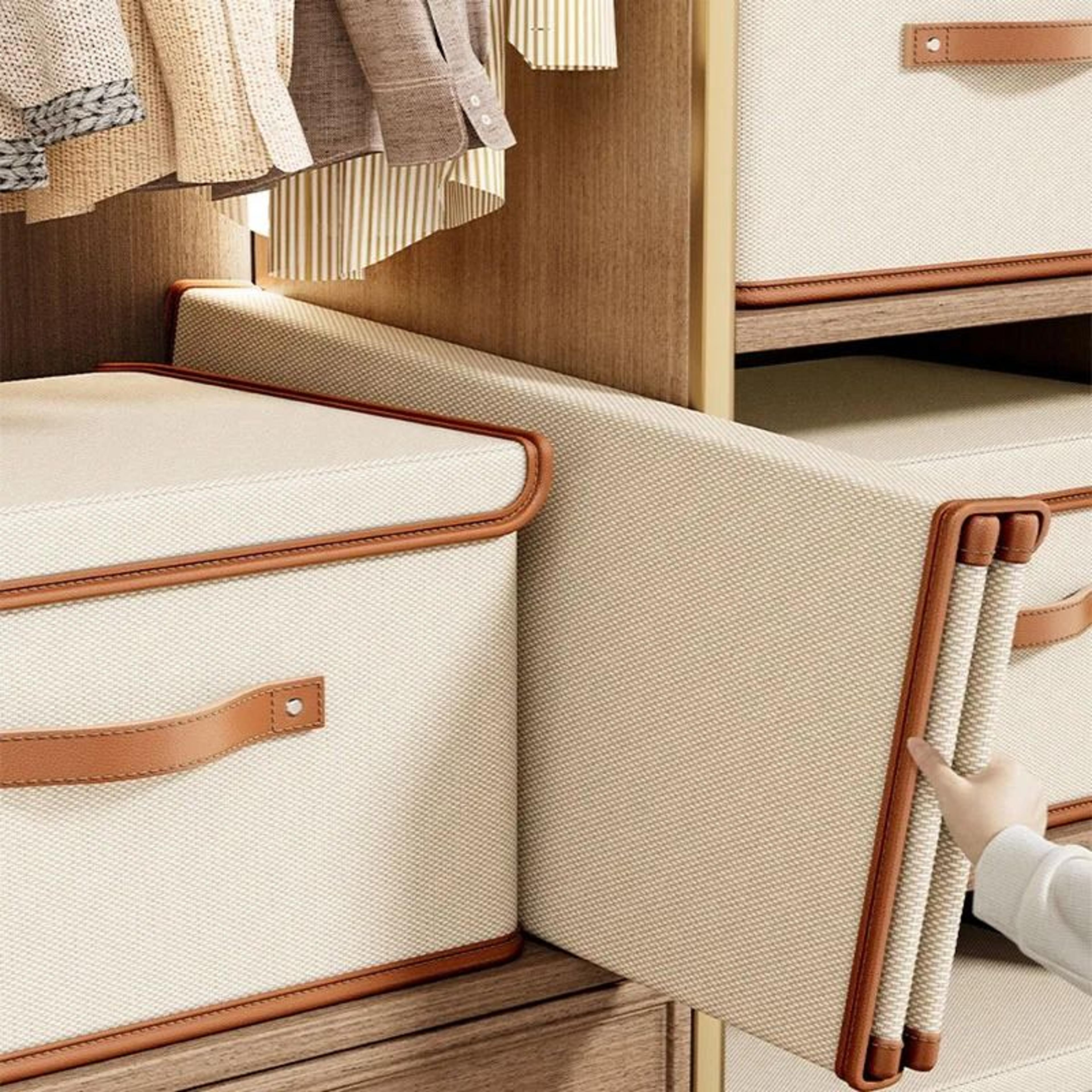 HeavyDuty Oxford Cloth Integrated Flap Lidded Storage Box  Bedroom Wardrobe Basket 4