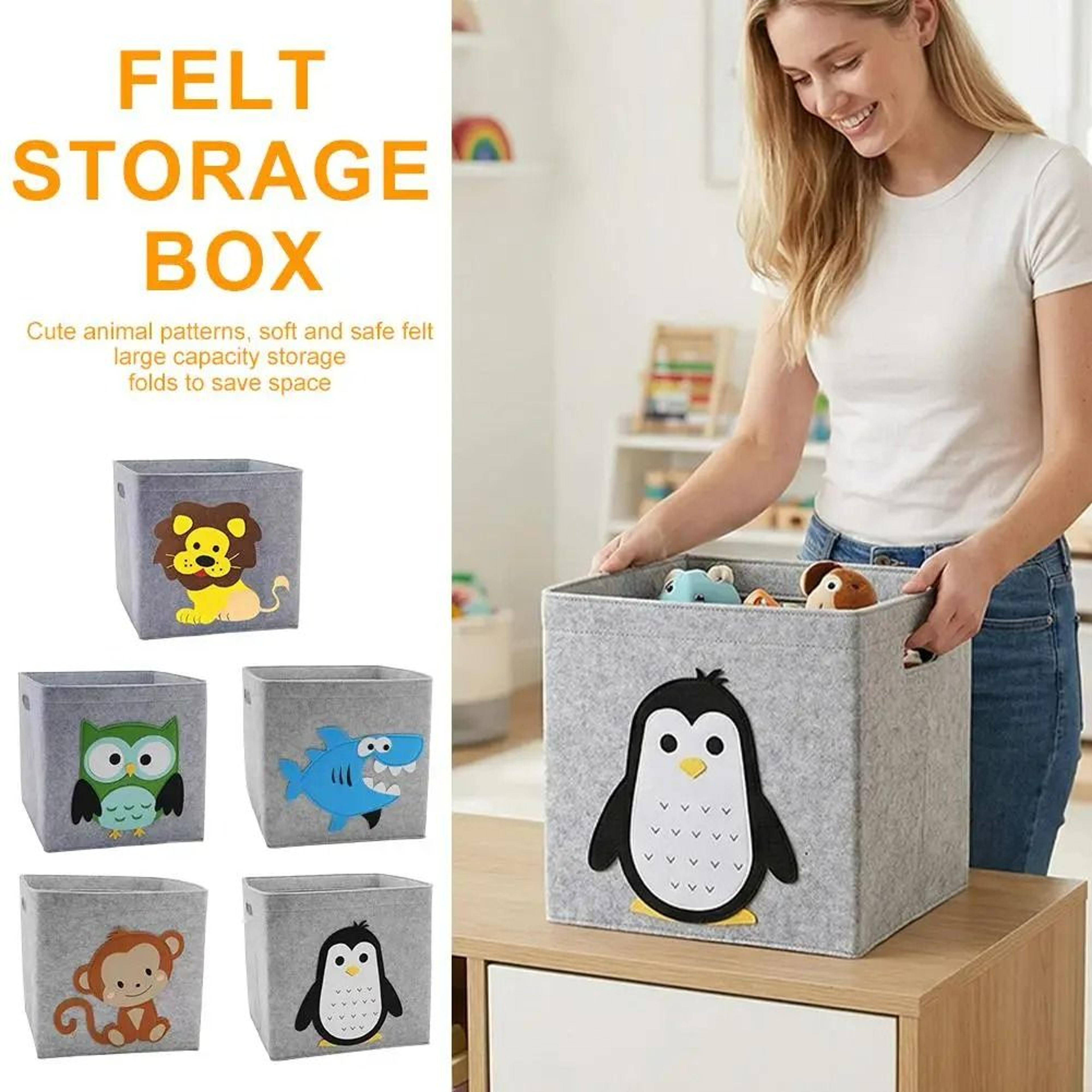 Foldable Cartoon Animal Felt Storage Cube Kids Toy Organizer Bin 4