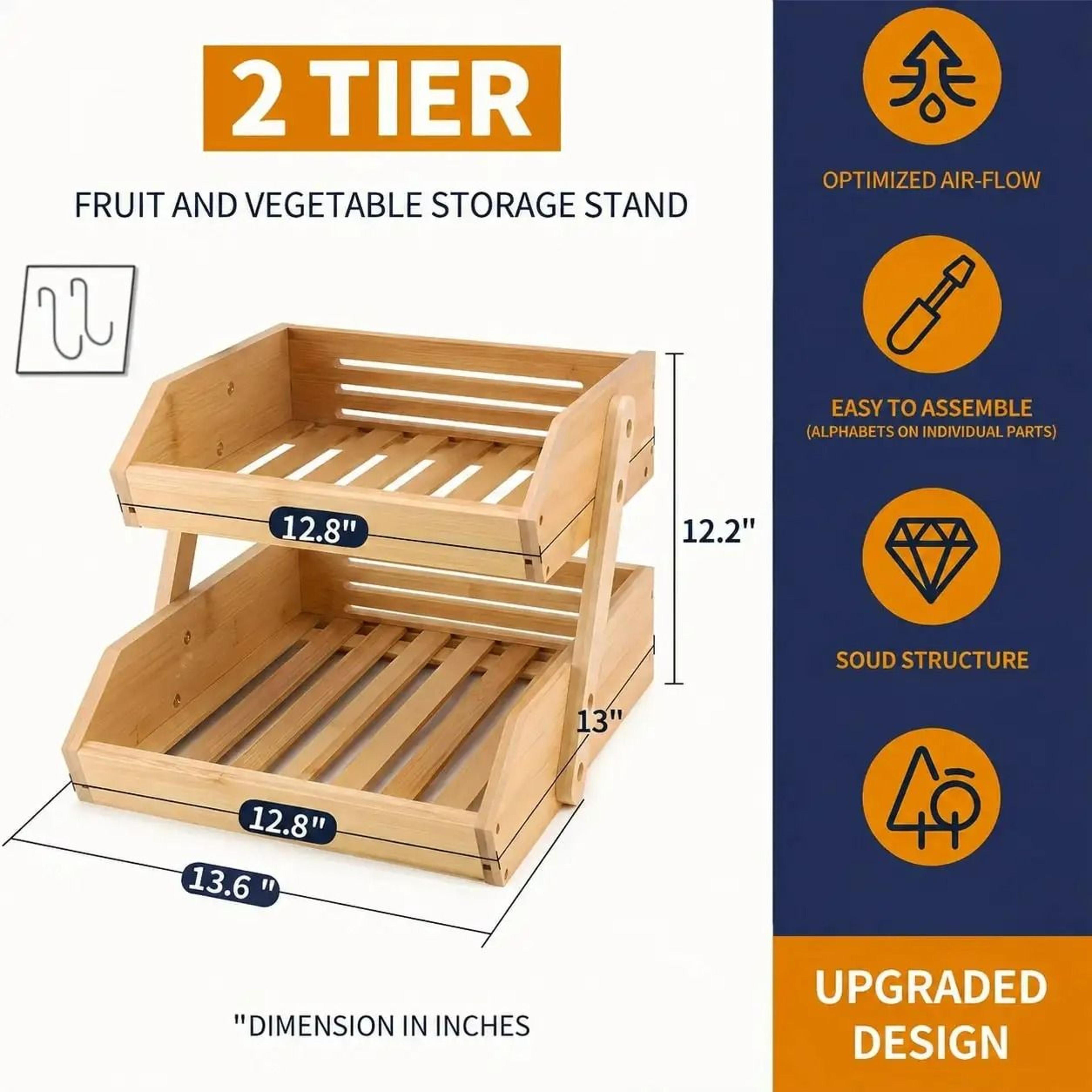 Tiered Bamboo Fruit And Vegetable Basket Stand Multipurpose Kitchen Storage Organizer 1