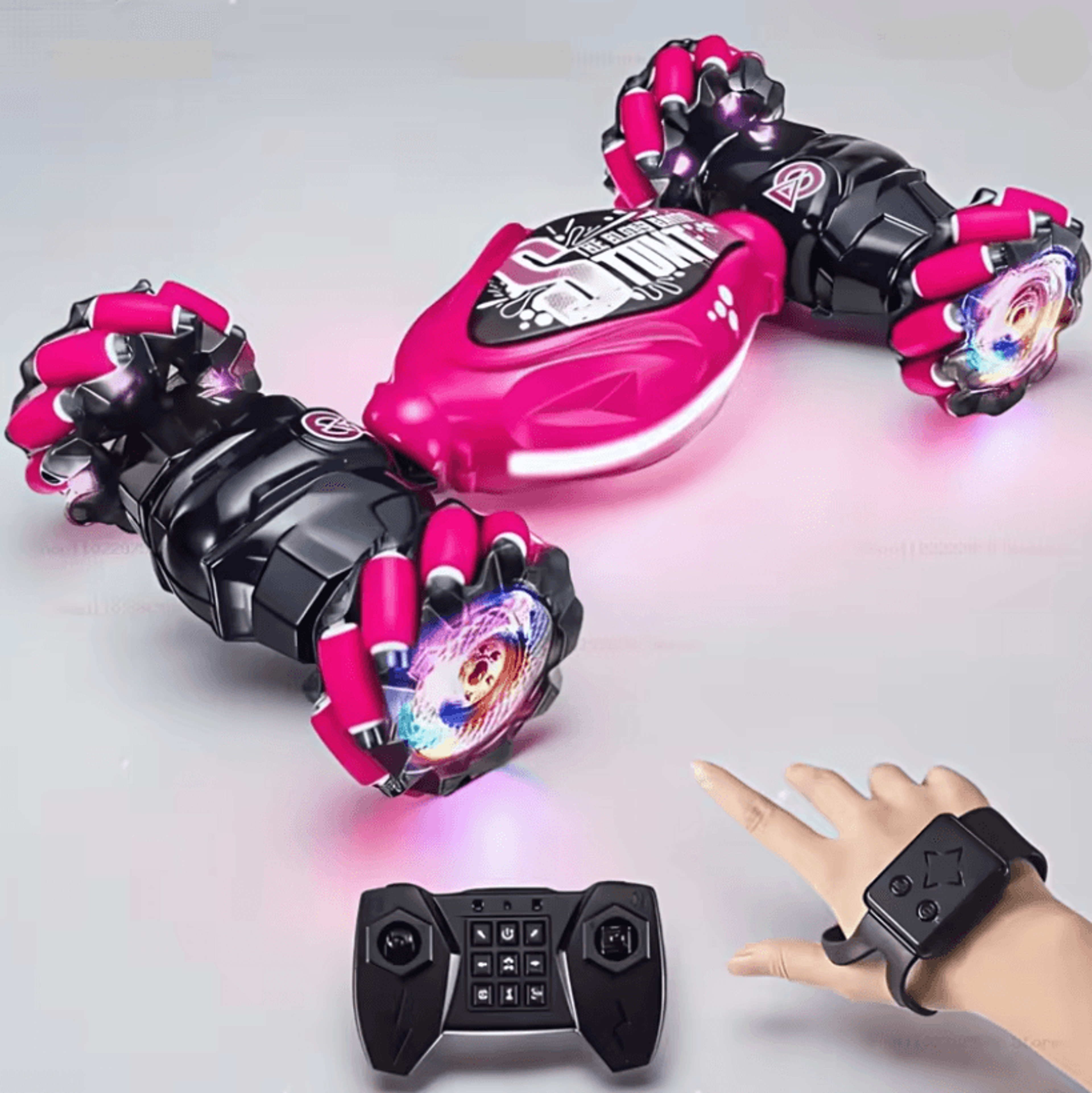 4wd gesture control stunt car – remote twist & drift toy with led lights