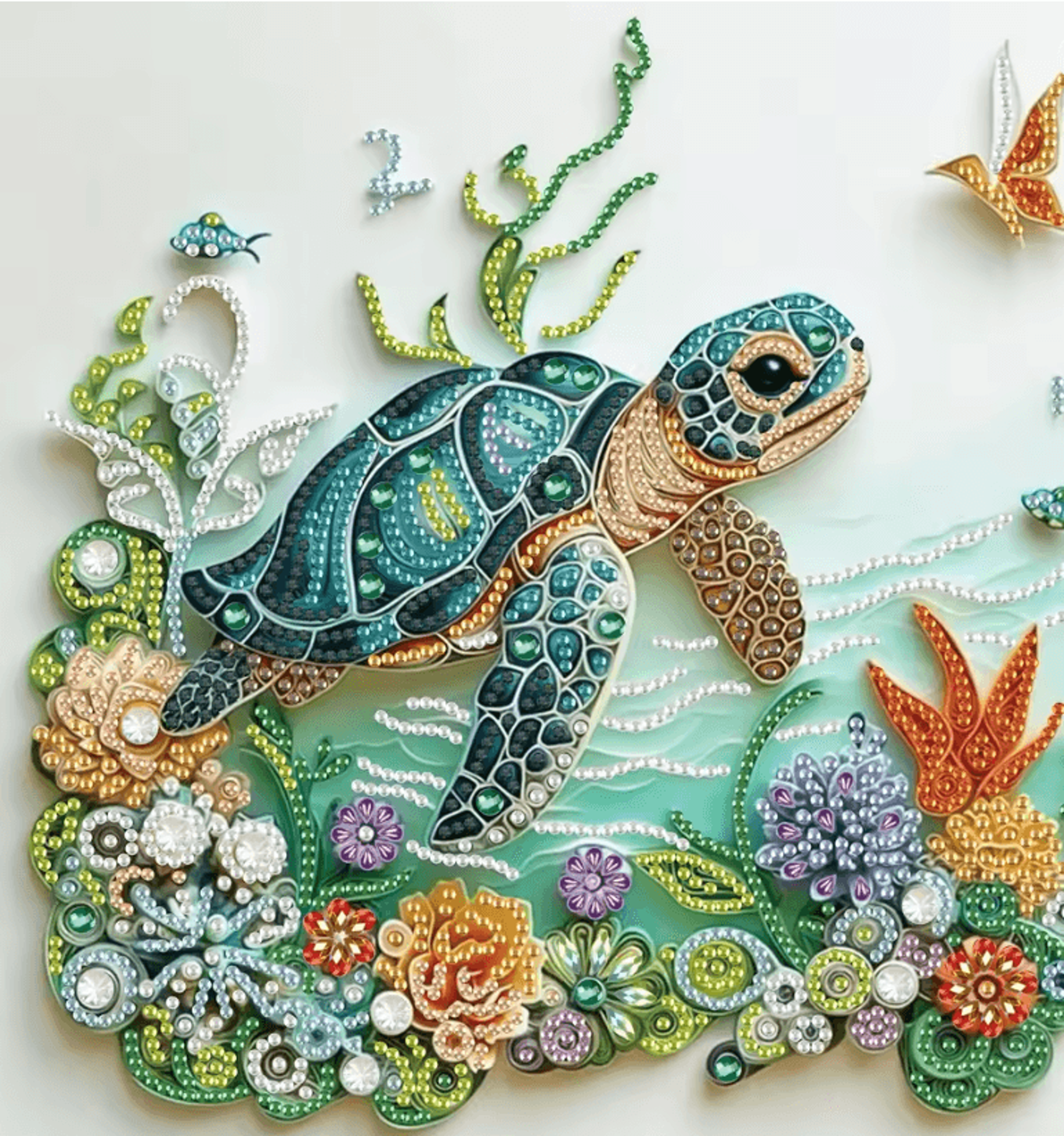 turtle and flower 5d diamond art kit – diy special shape painting for beginners