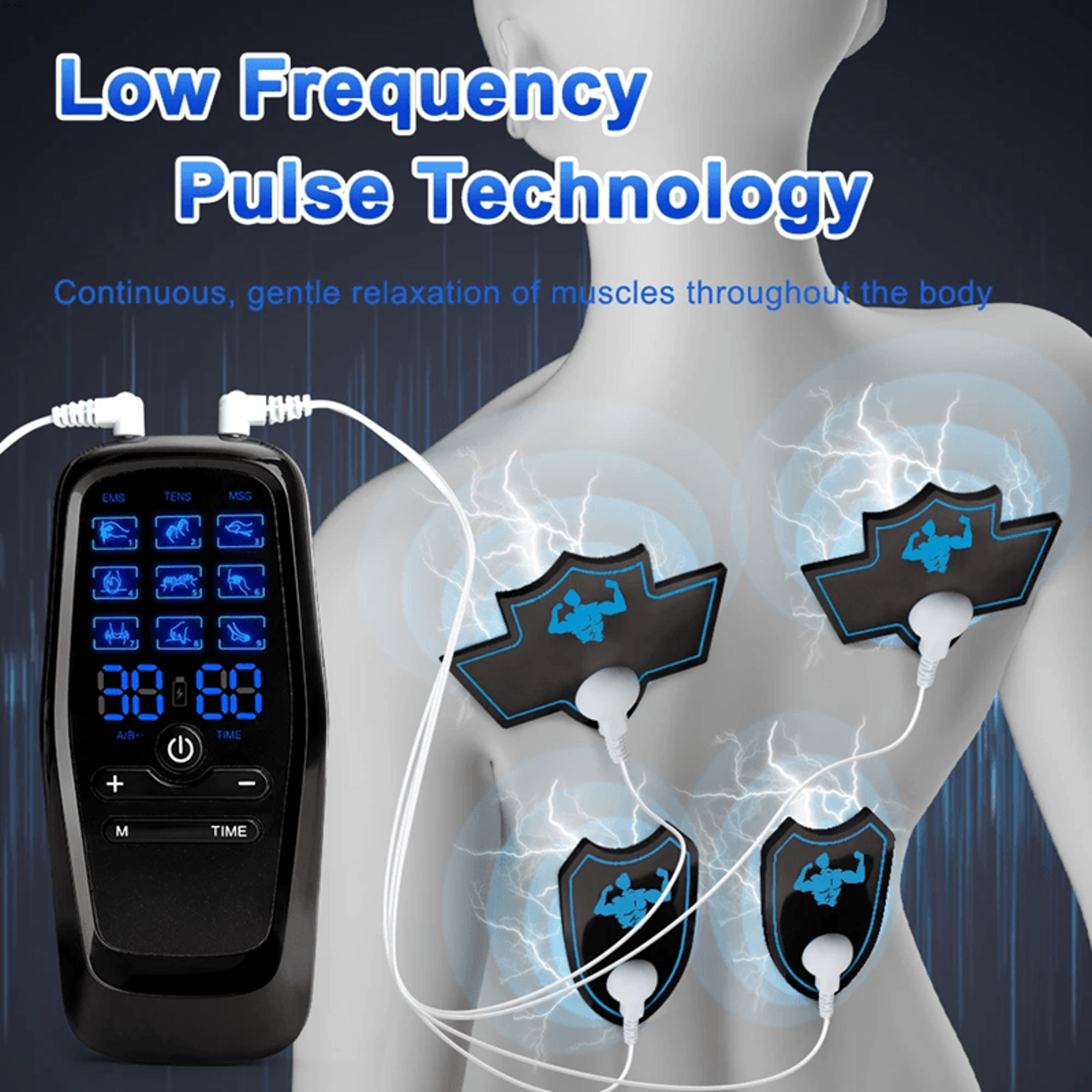 digital tens ems muscle stimulator for pain relief and body massage therapy