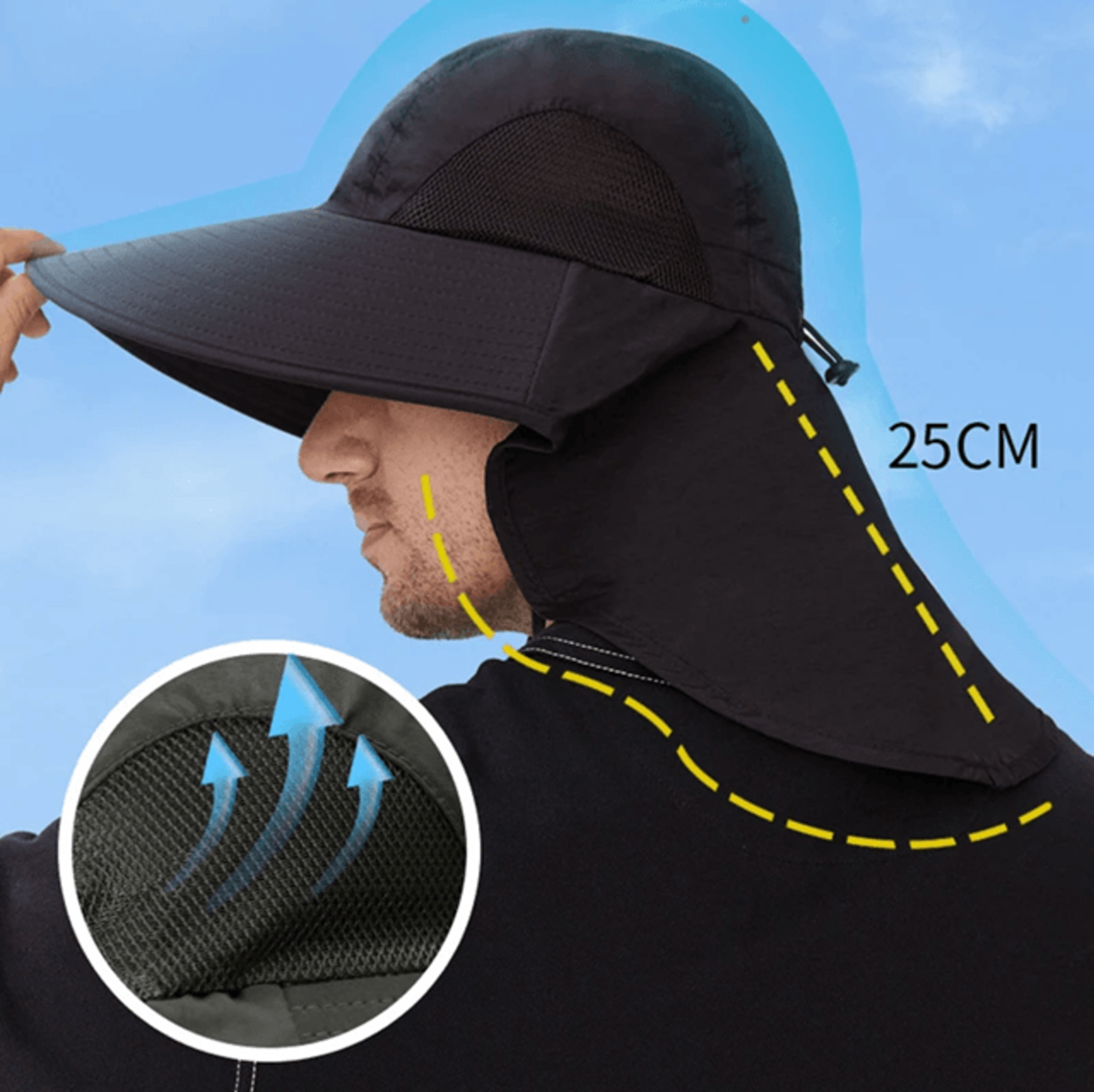 quick dry sun protection fishing hat with neck cover for outdoor hiking and travel