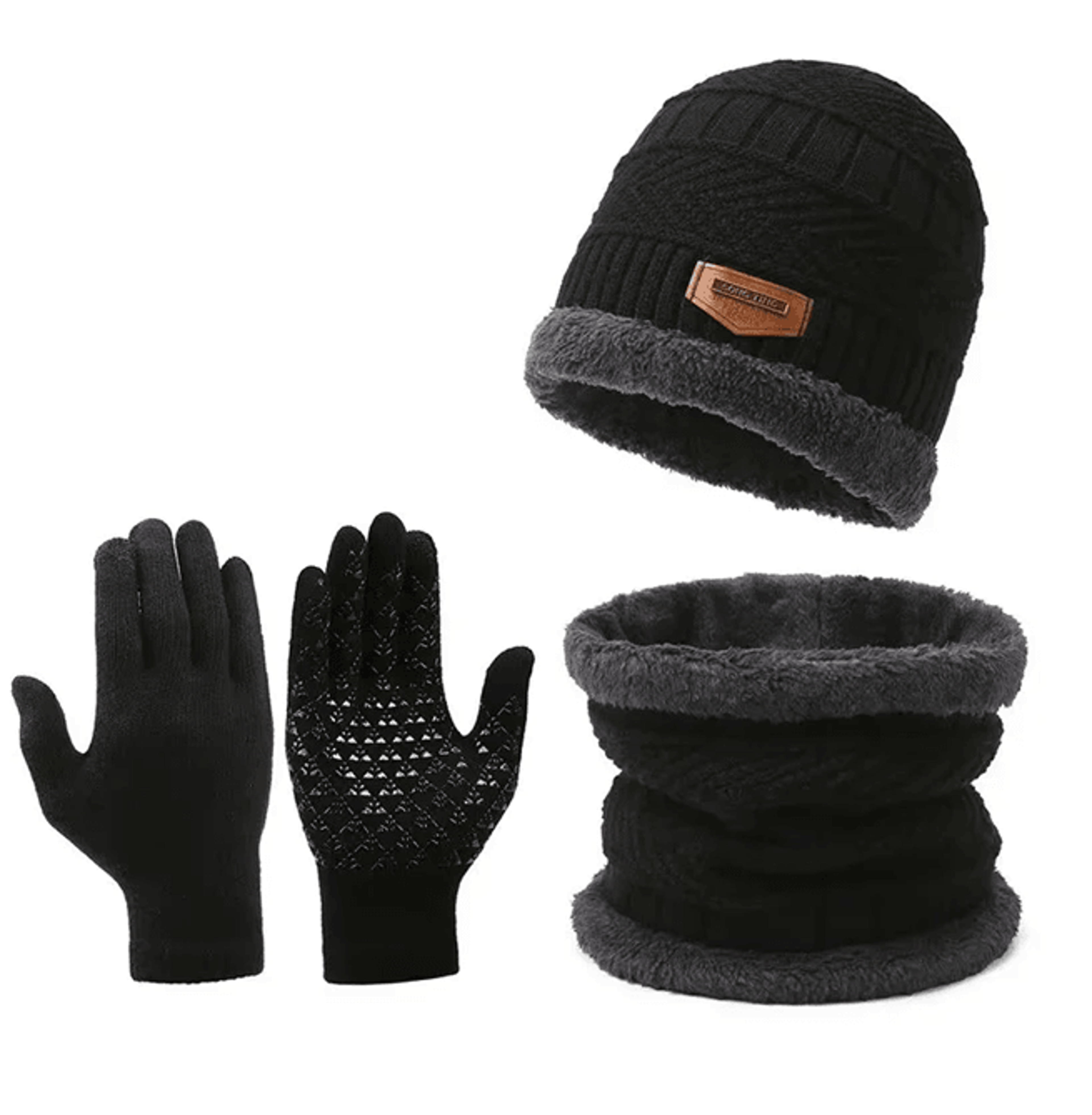 mens winter windproof hat scarf and gloves set with thermal lining