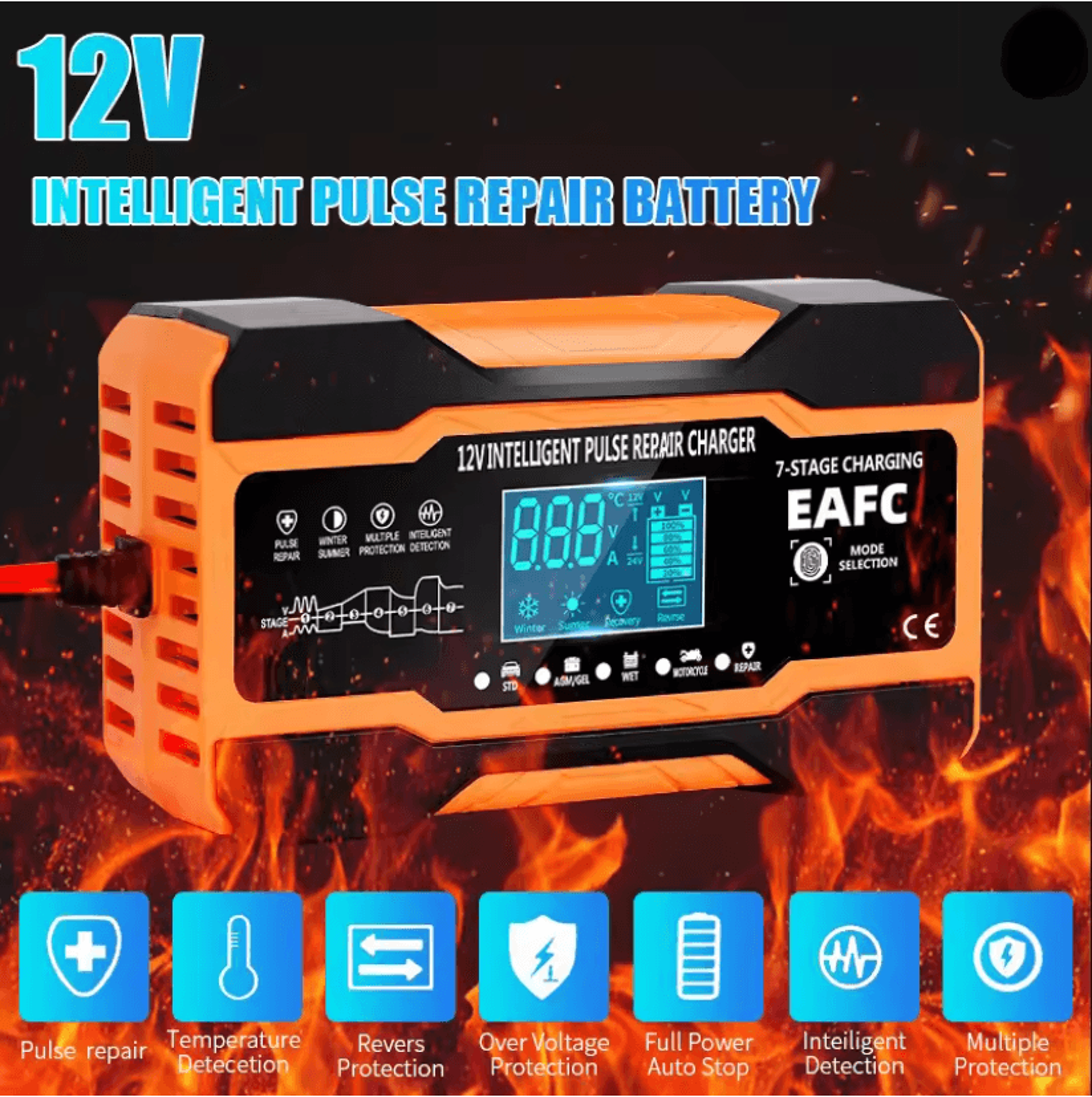 smart 12v 24v battery charger with pulse repair for car agm gel and lead acid batteries