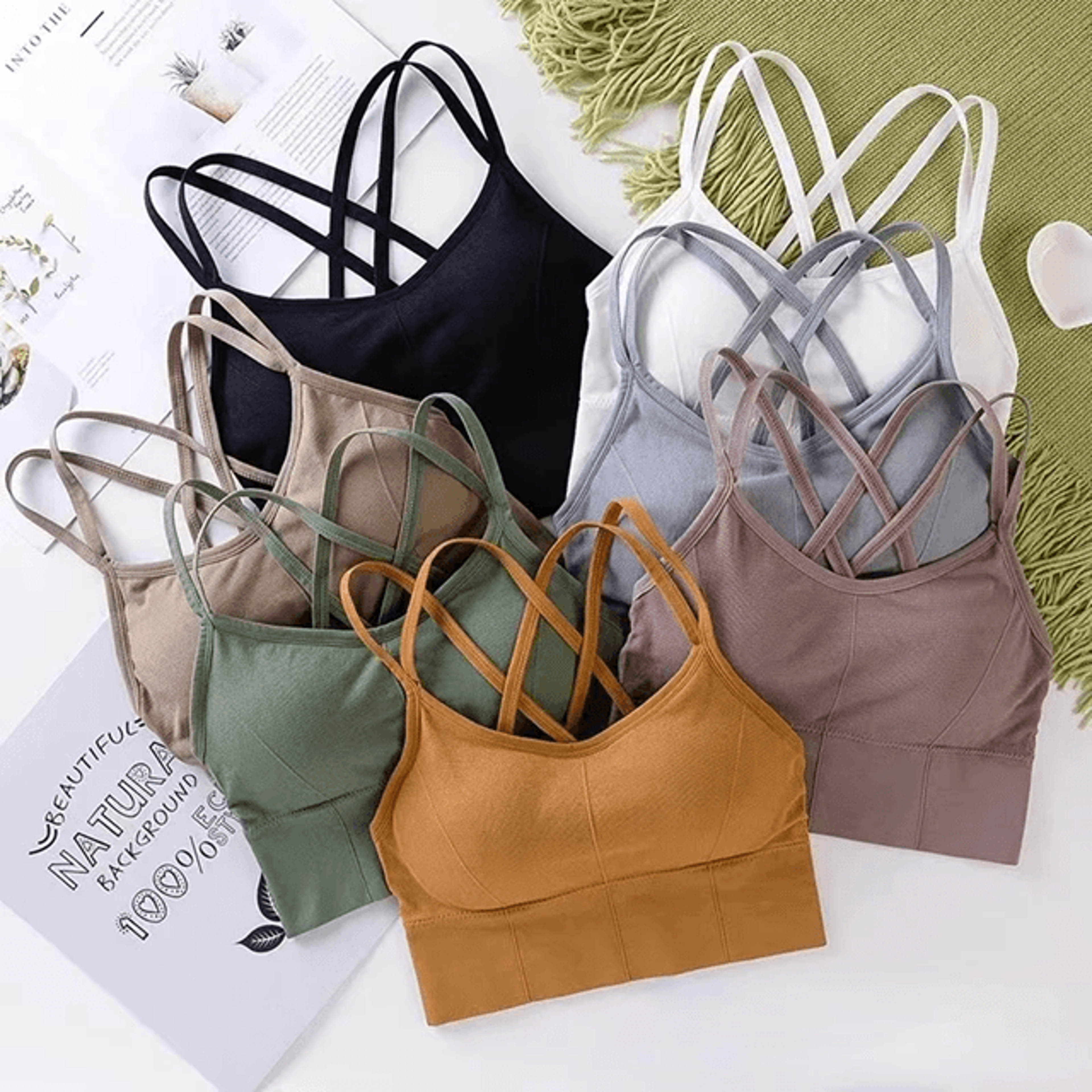 push up sports bra with cross back strap for womens yoga and fitness