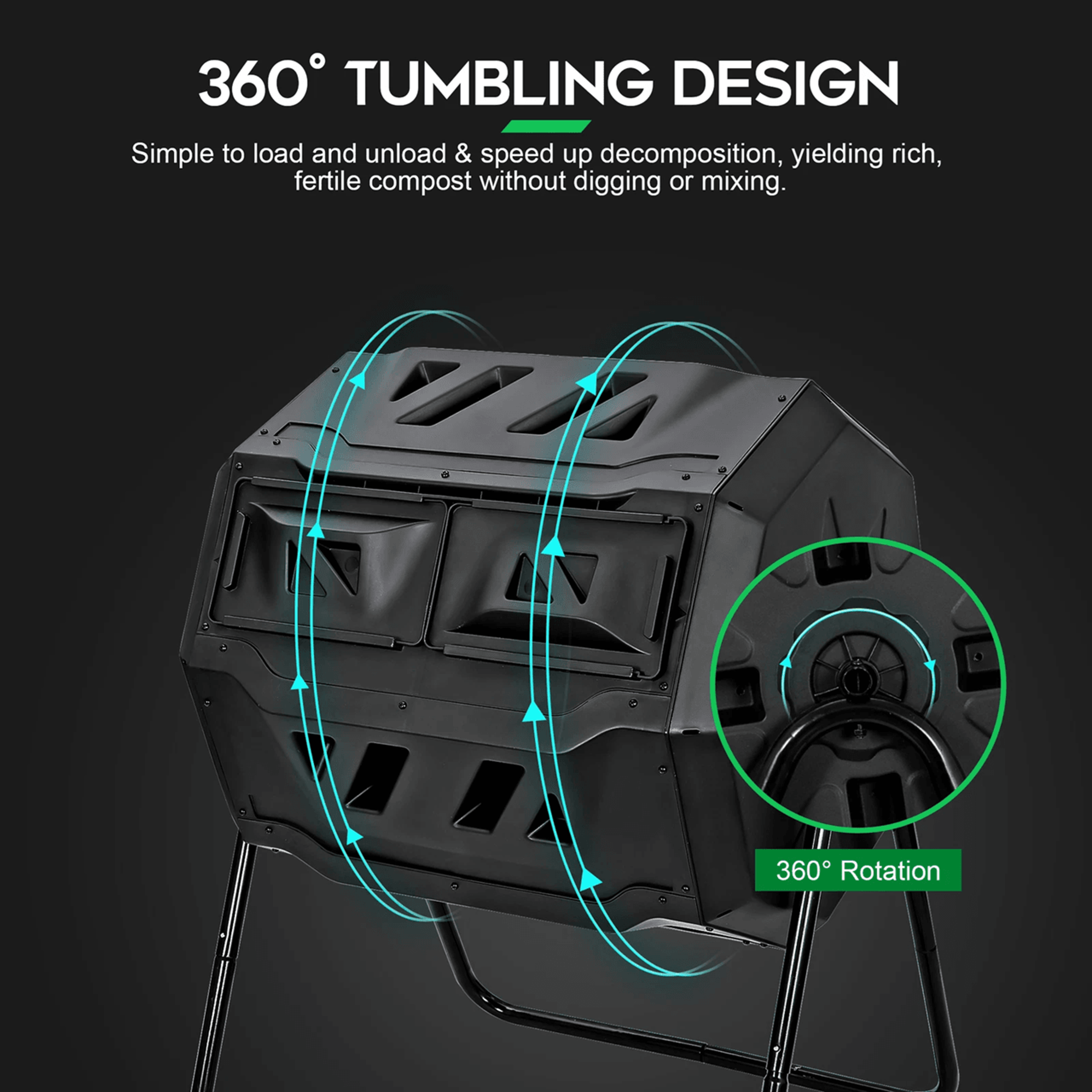 43 Gallon Dual Chamber Compost Tumbler For Outdoor Garden Waste And Organic Fertilizer 8