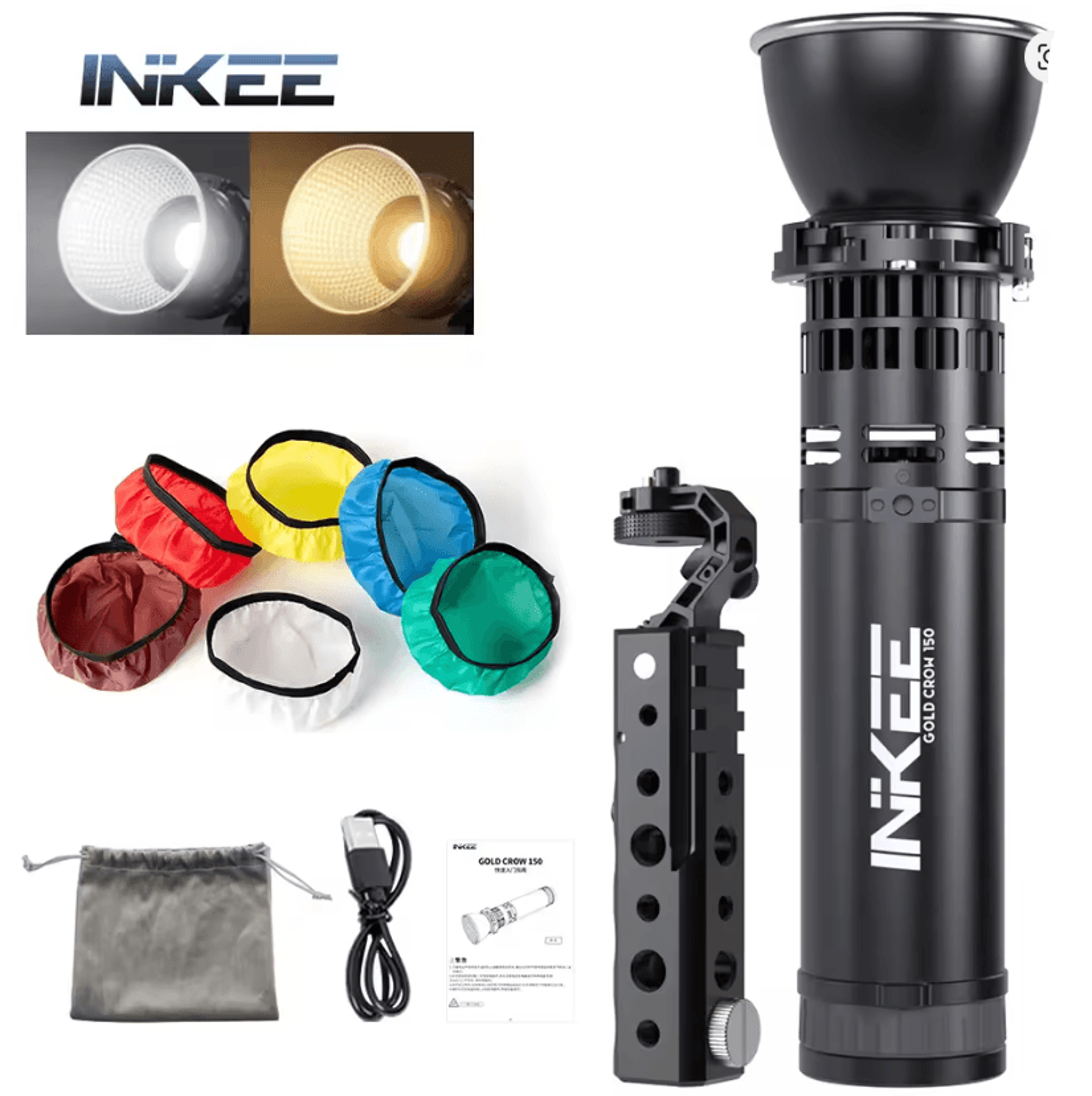 inkee gc150 portable led video light with adjustable color temperature and built in battery