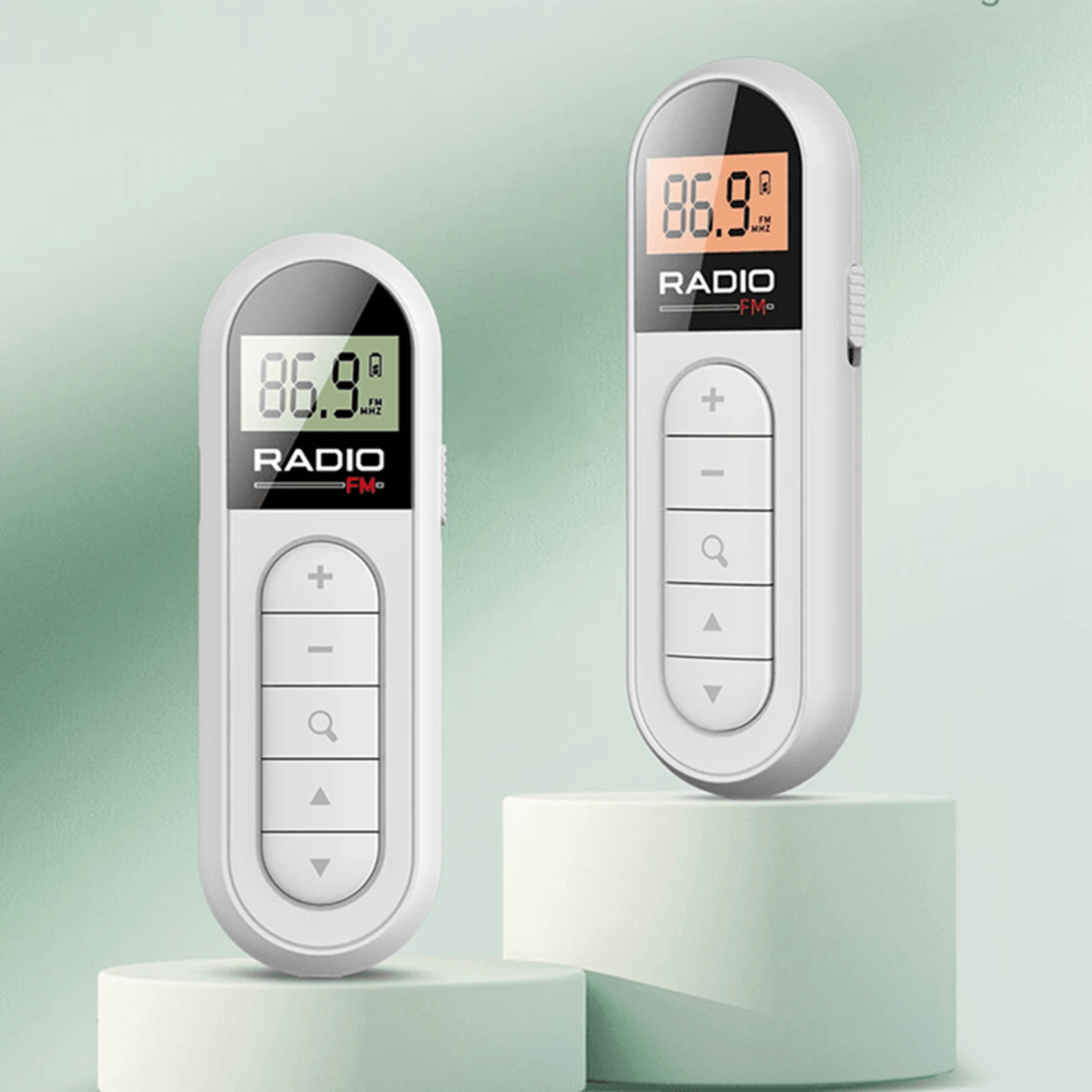 mini pocket clip fm radio with lcd backlight display and 3.5mm headphone jack