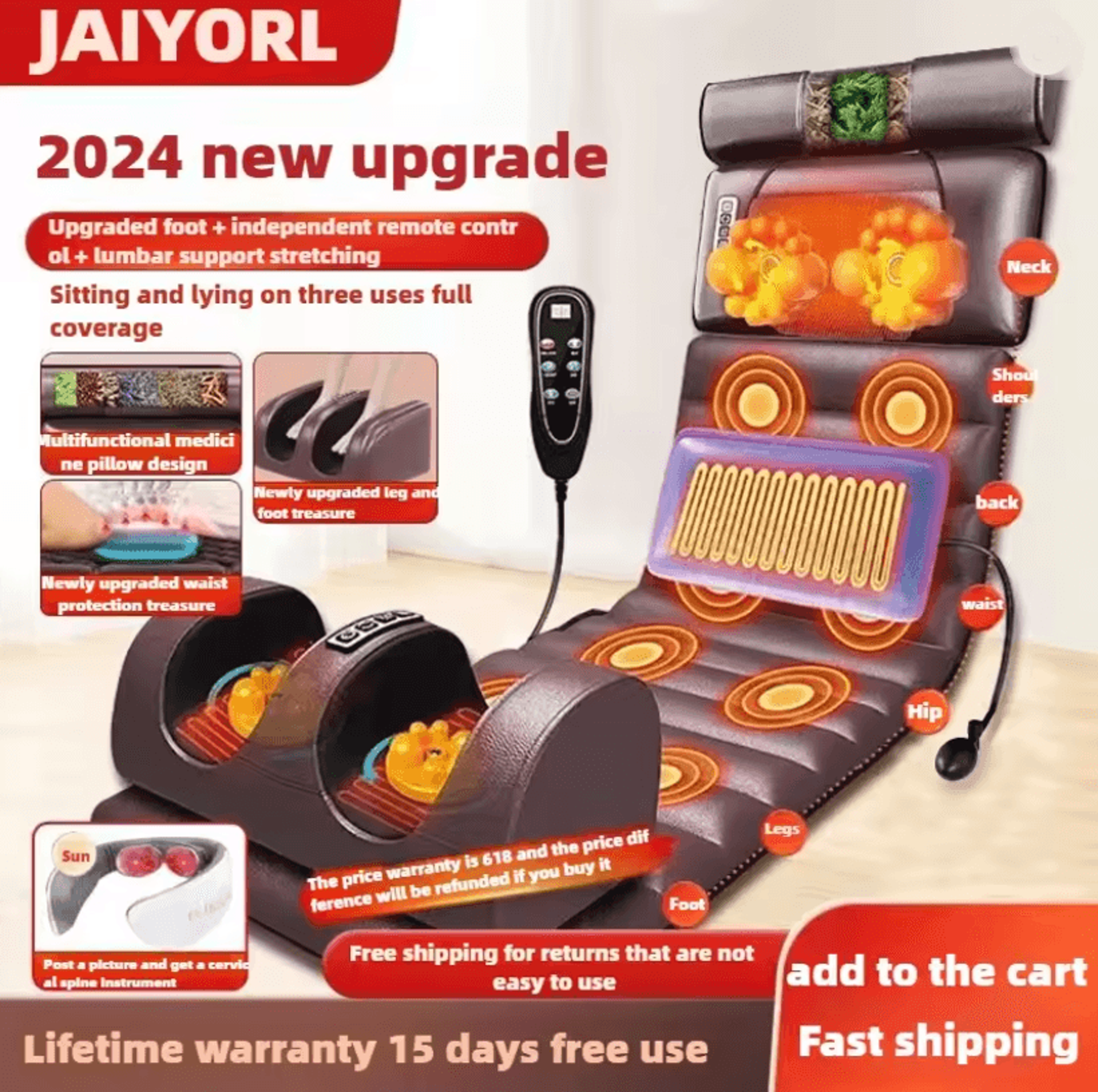 electric full body massage mattress with heating airbag and kneading vibration cushion
