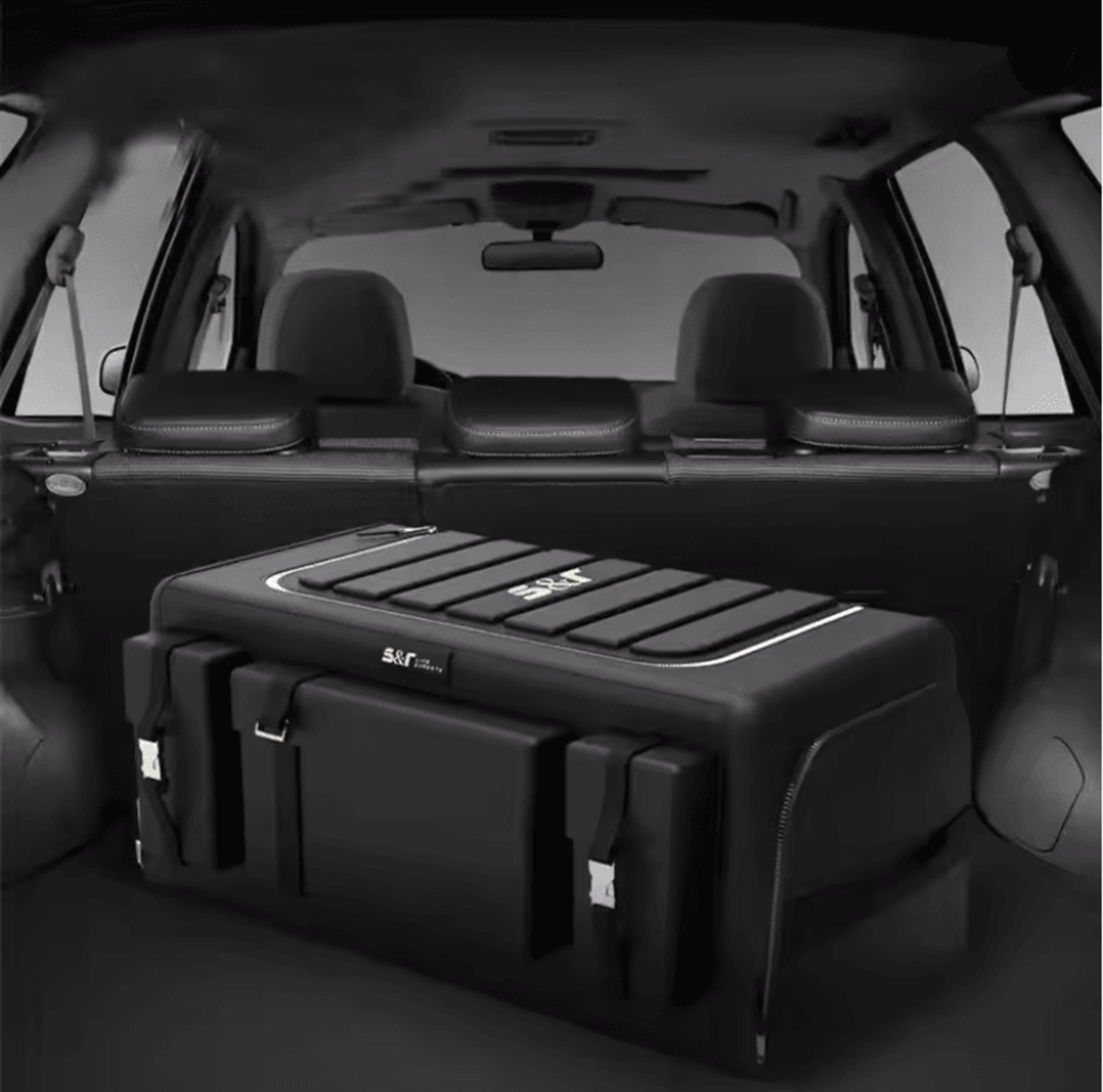 large 70l foldable car trunk storage box with lid and divider