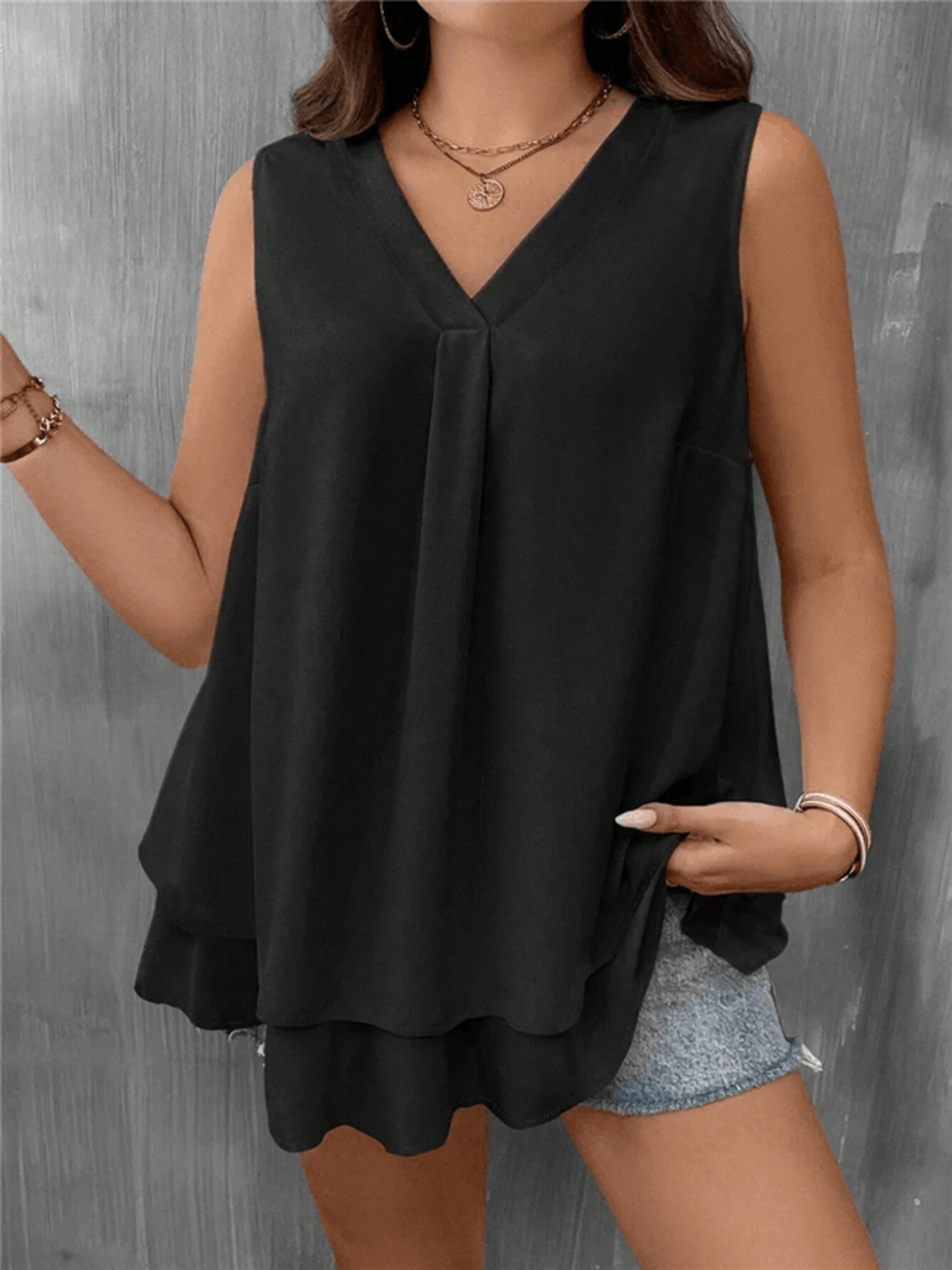 flattering flow double hem plus size summer vest sleeveless v neck tanks