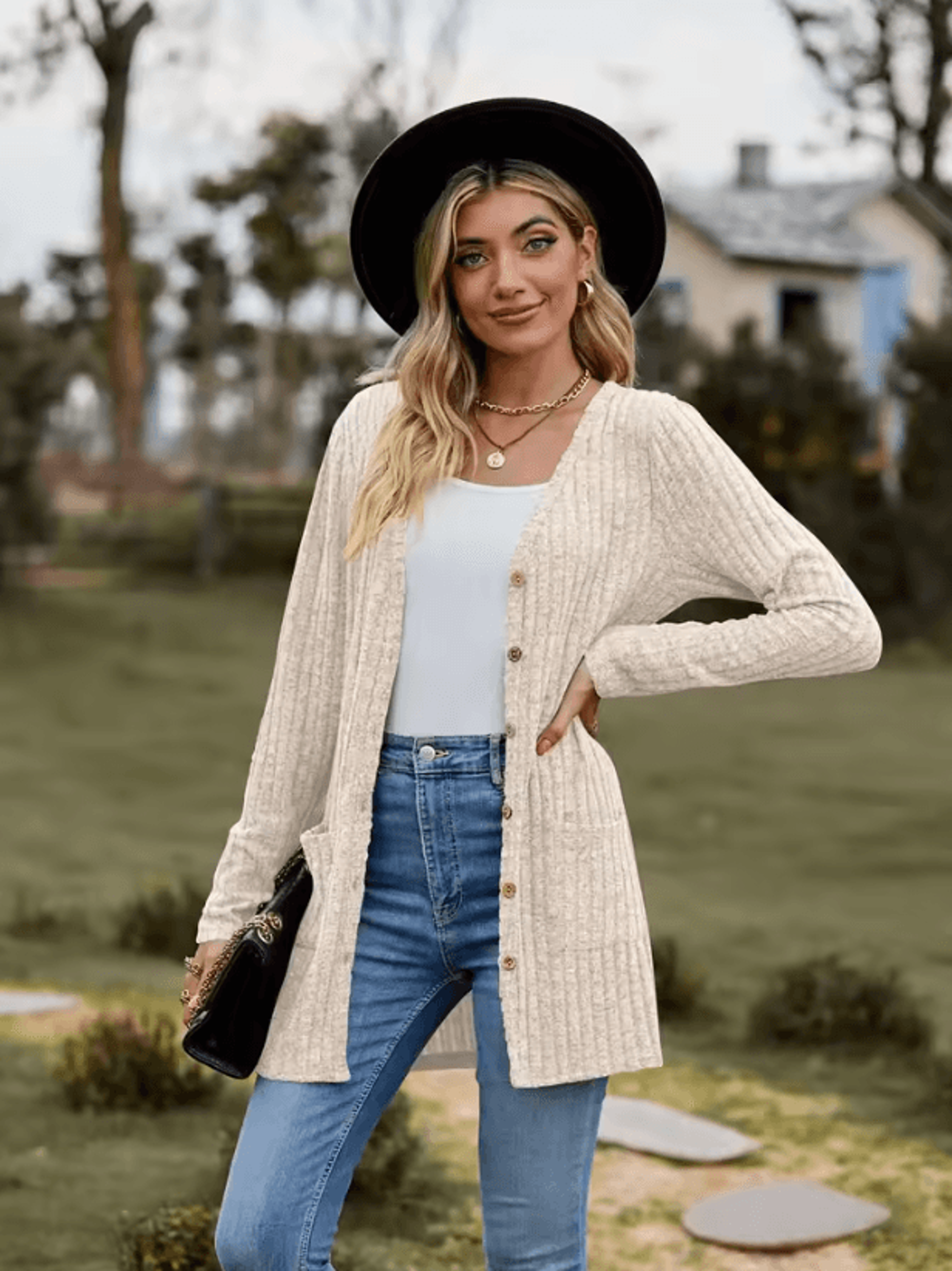 cozyfit v neck button cardigan soft long sleeve ladies casual jacket