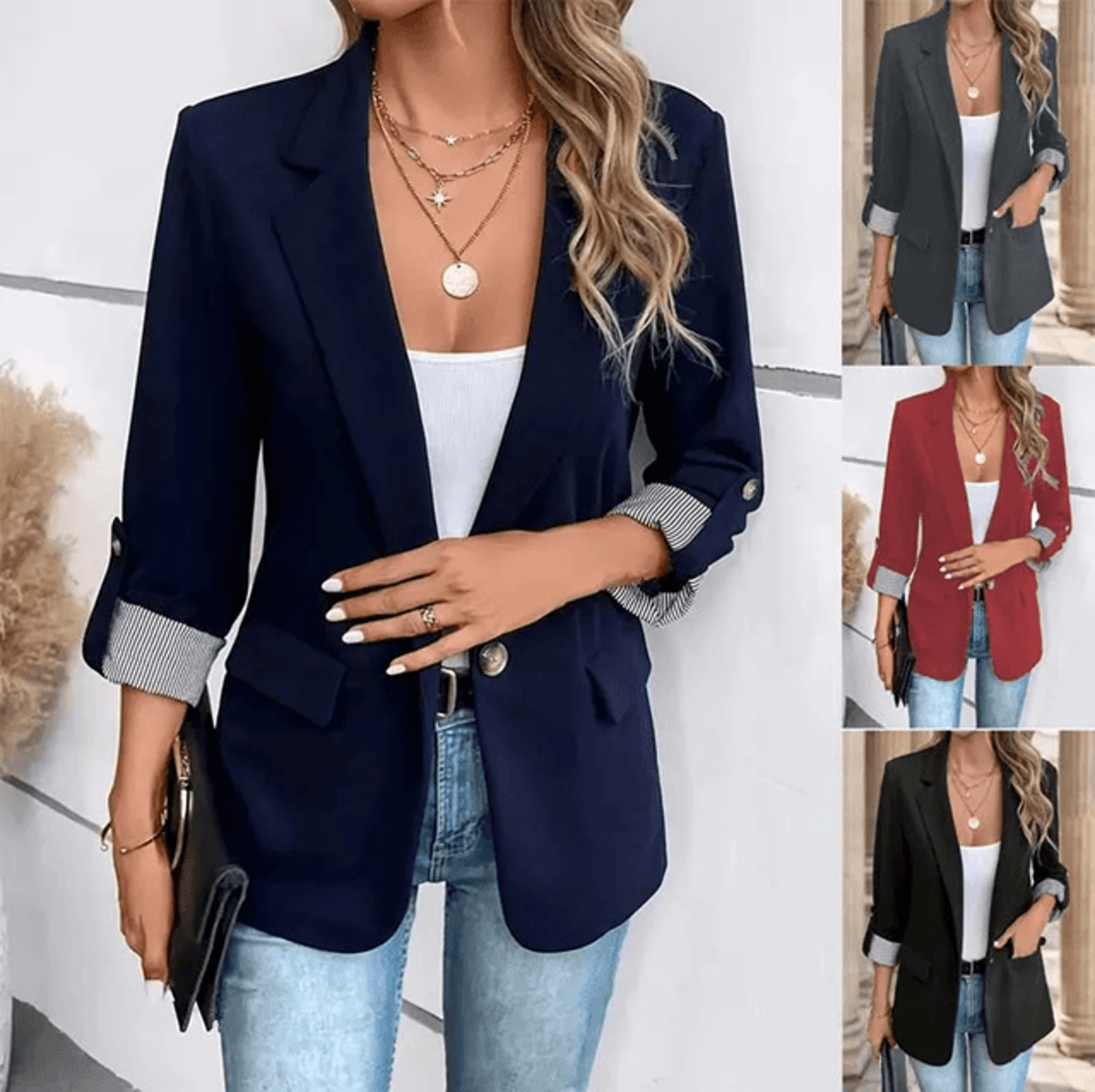 urbanchic womens slim fit blazer with rolled sleeves