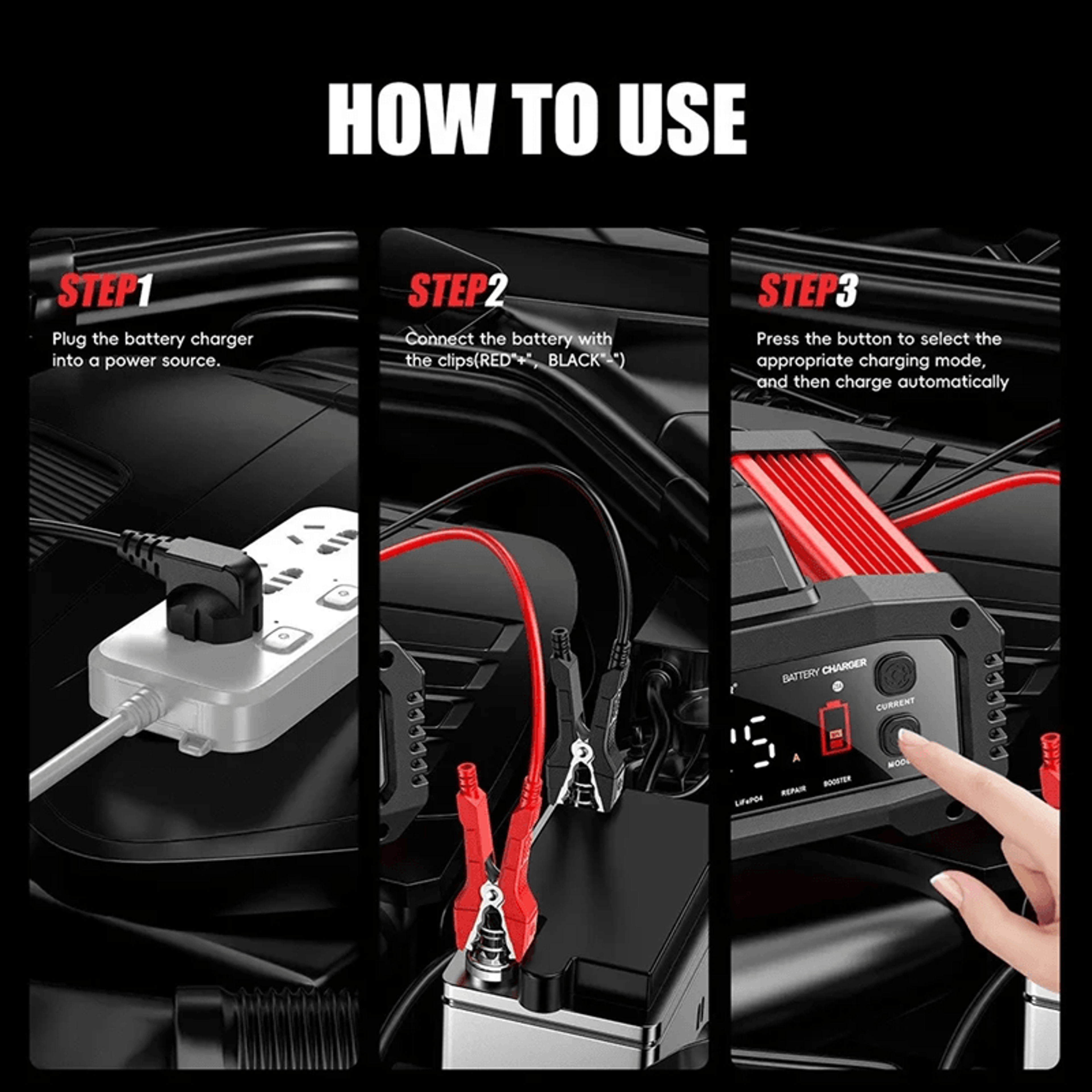 Smart Car Battery Charger 25A 15A For 12V 24V AGM GEL LiFePO4 Motorcycle And Auto Batteries 2