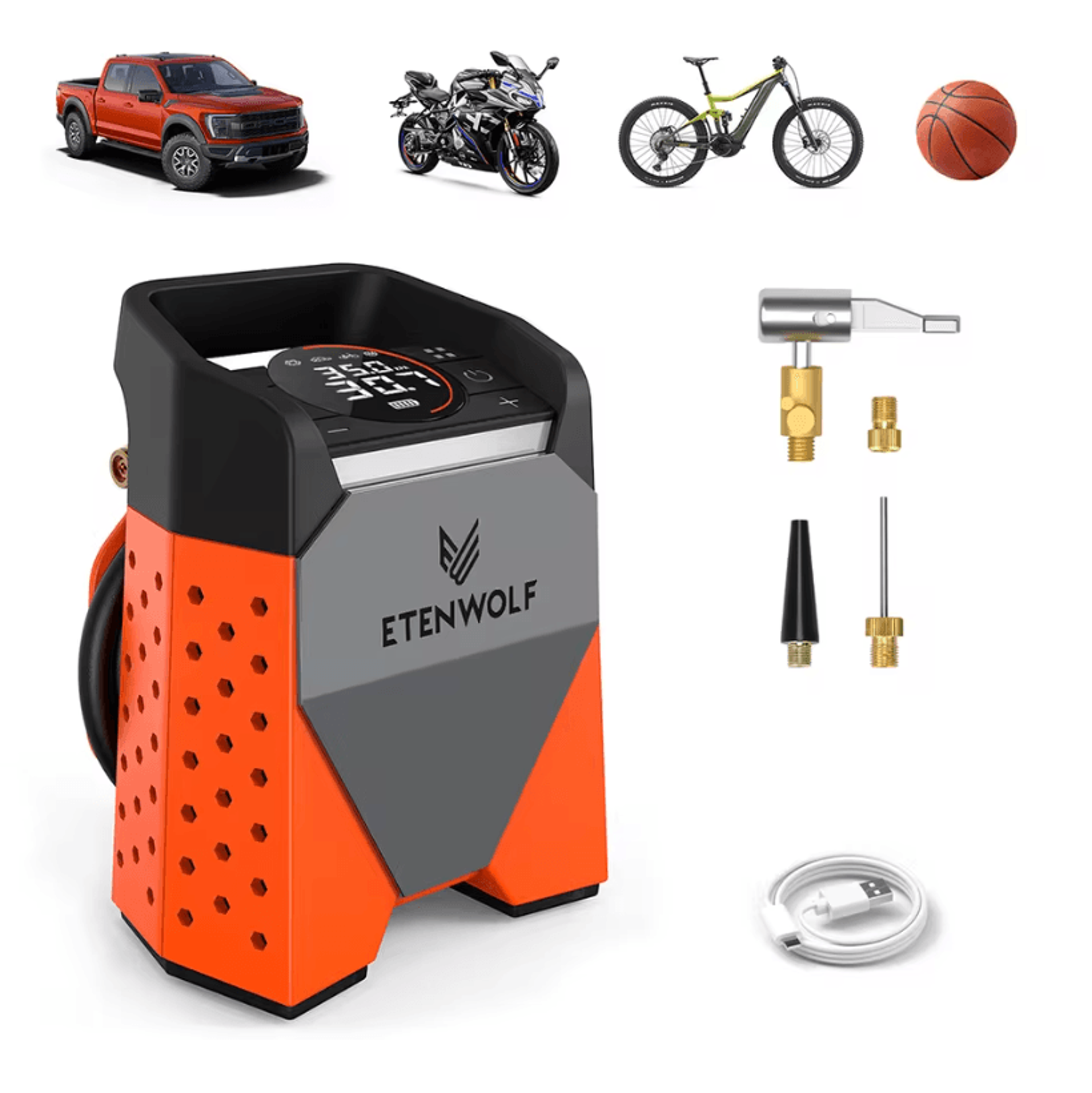 portable tire inflator pump with air compressor and rechargeable battery for cars motorcycles and trucks
