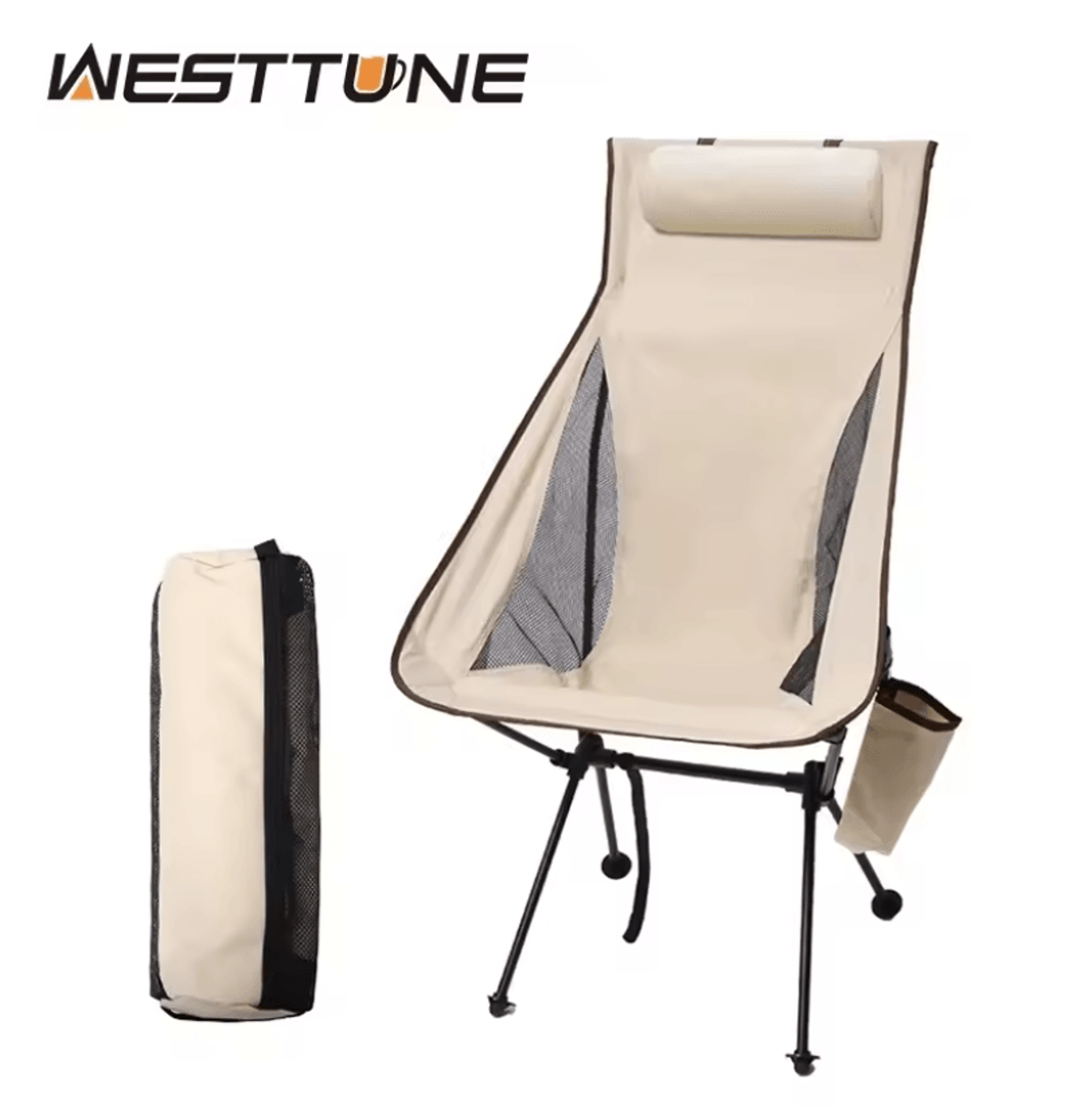 portable folding camping chair with headrest lightweight outdoor fishing chair